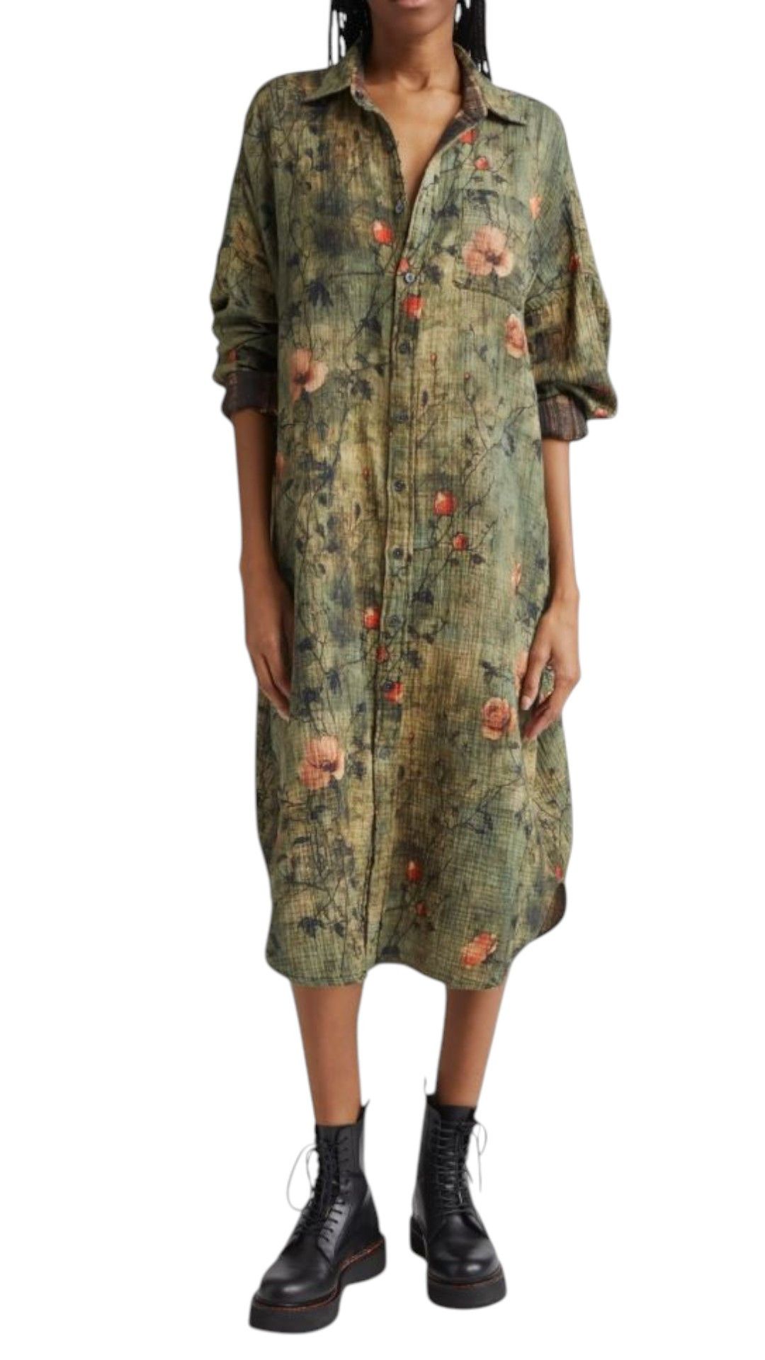 R13 REVERSIBLE JUMBO SHIRTDRESS M/L Turquoise Floral 86780 Size M / US 6-8 / IT 42-44 - 1 Thumbnail
