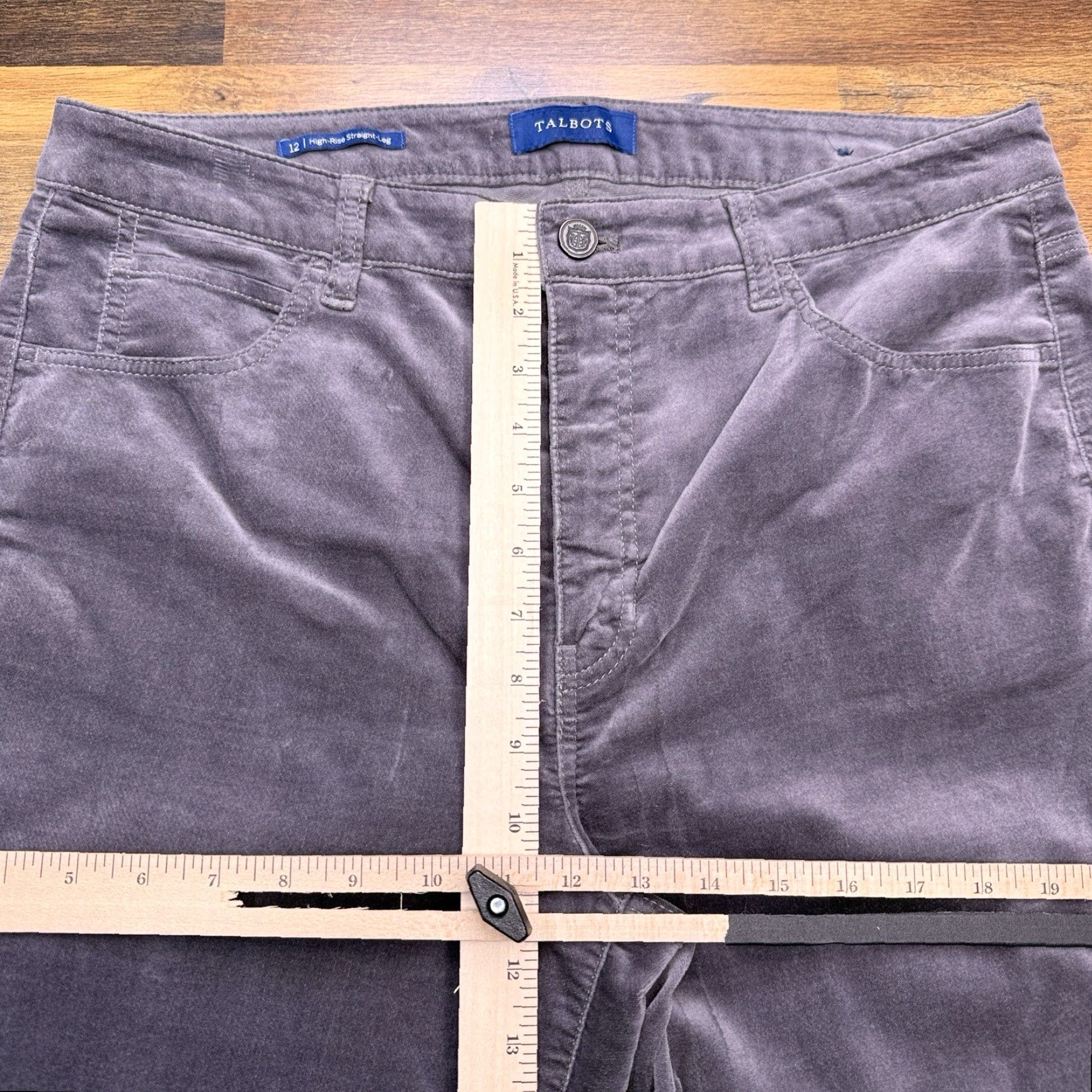 Talbots Talbots High Rise Velvet Pants 12 Gray Straight Leg Stretch Size 34" / US 12 / IT 48 - 7 Thumbnail