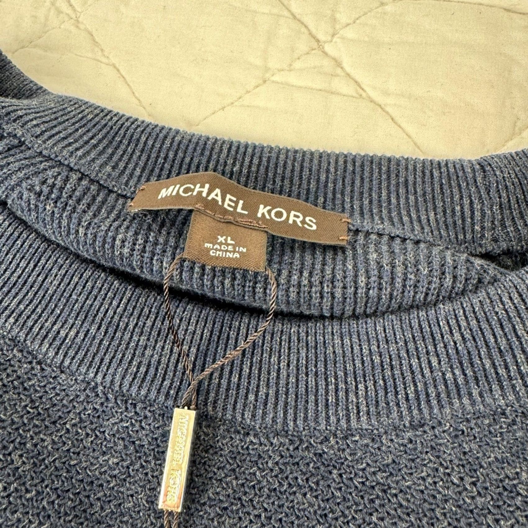 Michael Kors Michael Kors Mens Midnight Blue Textured Mouline Crewneck Sweater XL Size US XL / EU 56 / 4 - 4 Thumbnail