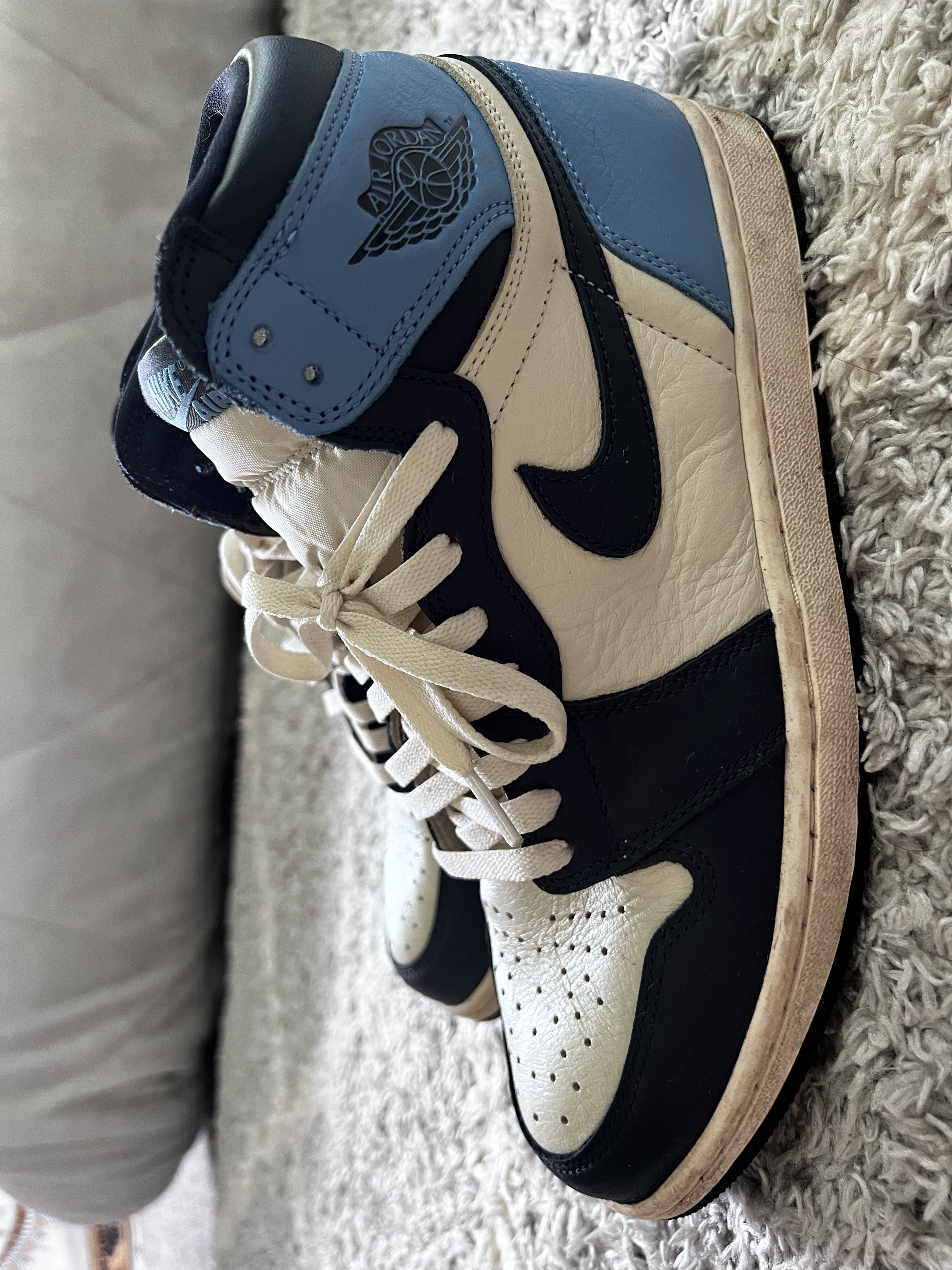 image of Jordan Brand 1 Obsidian Shoes in White/Blue, Men's (Size 10)