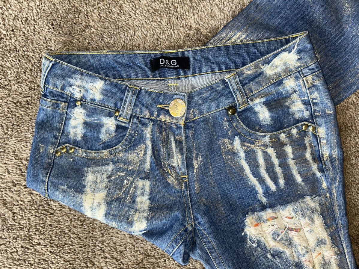 Dolce & Gabbana Super Unique Gold Glitter D&G Jeans with Distress Detail Size 29" - 4 Thumbnail