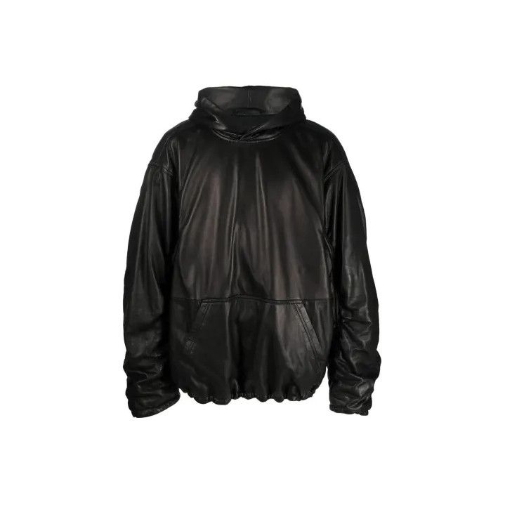 Balenciaga Balenciaga Black Hooded Leather Sweatshirt Size US M / EU 48-50 / 2 - 1 Thumbnail