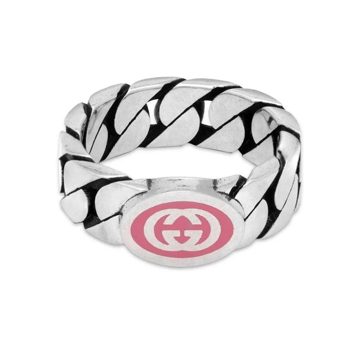 Gucci Gucci Silver/Pink Cuban Chain Ring - Size: 13IT Size ONE SIZE - 1 Thumbnail