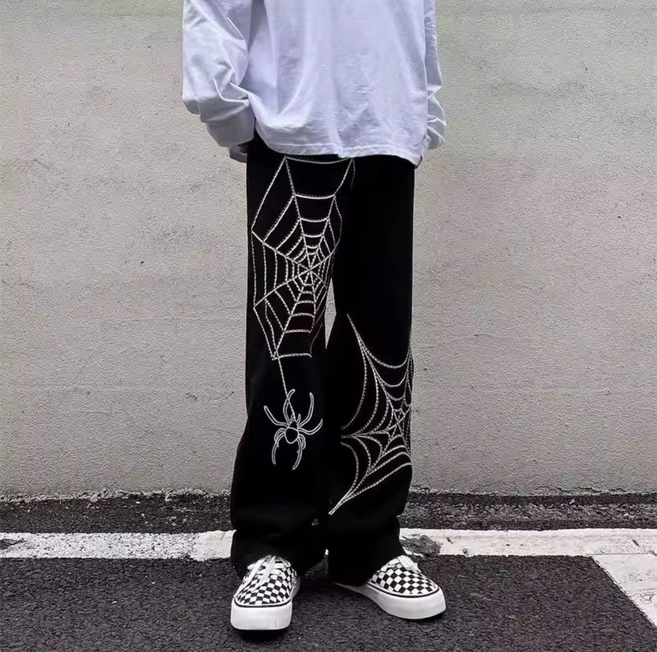 Designer × Japanese Brand Black Baggy Sweatpants With White Spider Embroidery Size US 30 / EU 46 - 3 Thumbnail