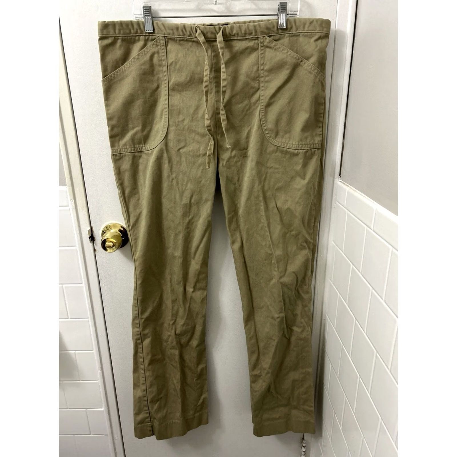 Lands' End VINTAGE Lands' End Pants Womens M 38x33 Khaki Beige Cotton Twill Drawstring Pockets Straight Leg 90s USA Size 32" / US 10 / IT 46 - 2 Thumbnail