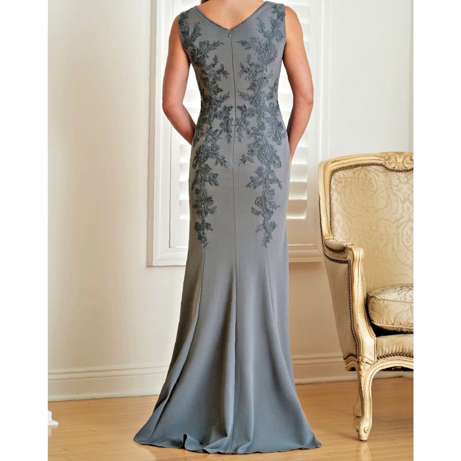 Vintage Jade Couture by Jasmine K218004 Stretch Crepe & Lace MOB Dress Sz. 14 (SAMPLE) Size ONE SIZE - 6 Thumbnail