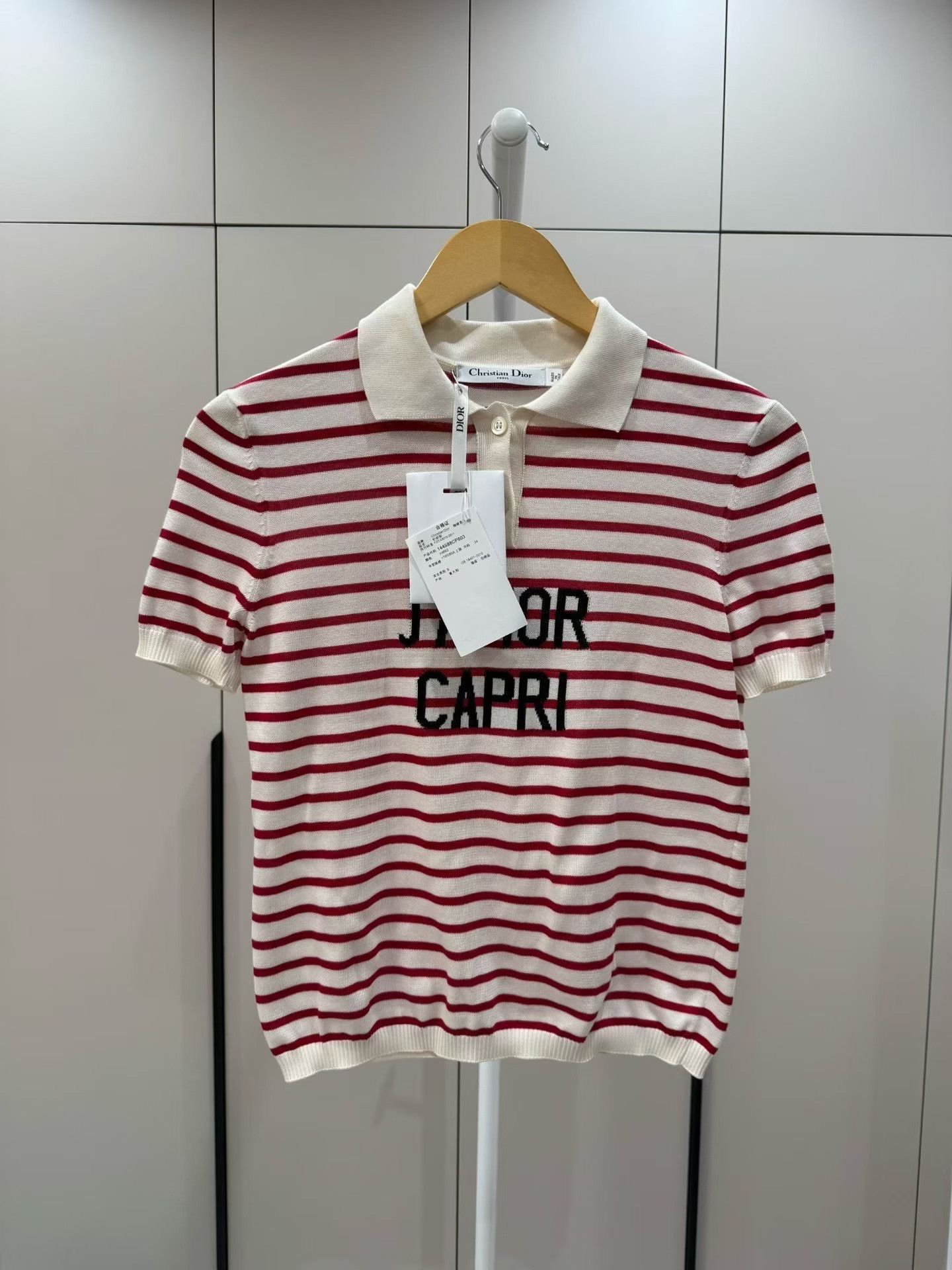 Dior Dior Red White Stripe Slogan Knit Polo Size XXS / US 00 / IT 34 - 1 Thumbnail