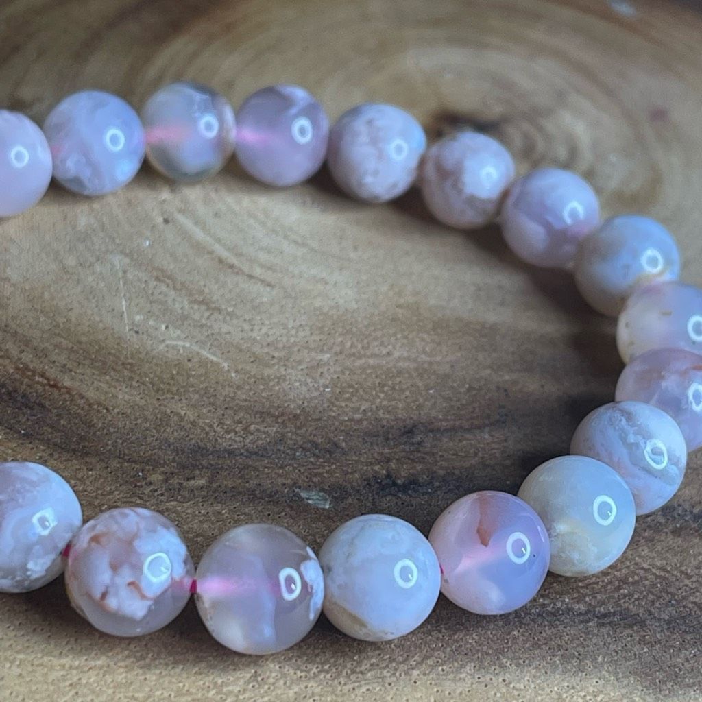 Other Pink Flower Agate stretch beaded bracelet 7” crystal healing beads 8mm ONE NEW Size ONE SIZE - 8 Thumbnail