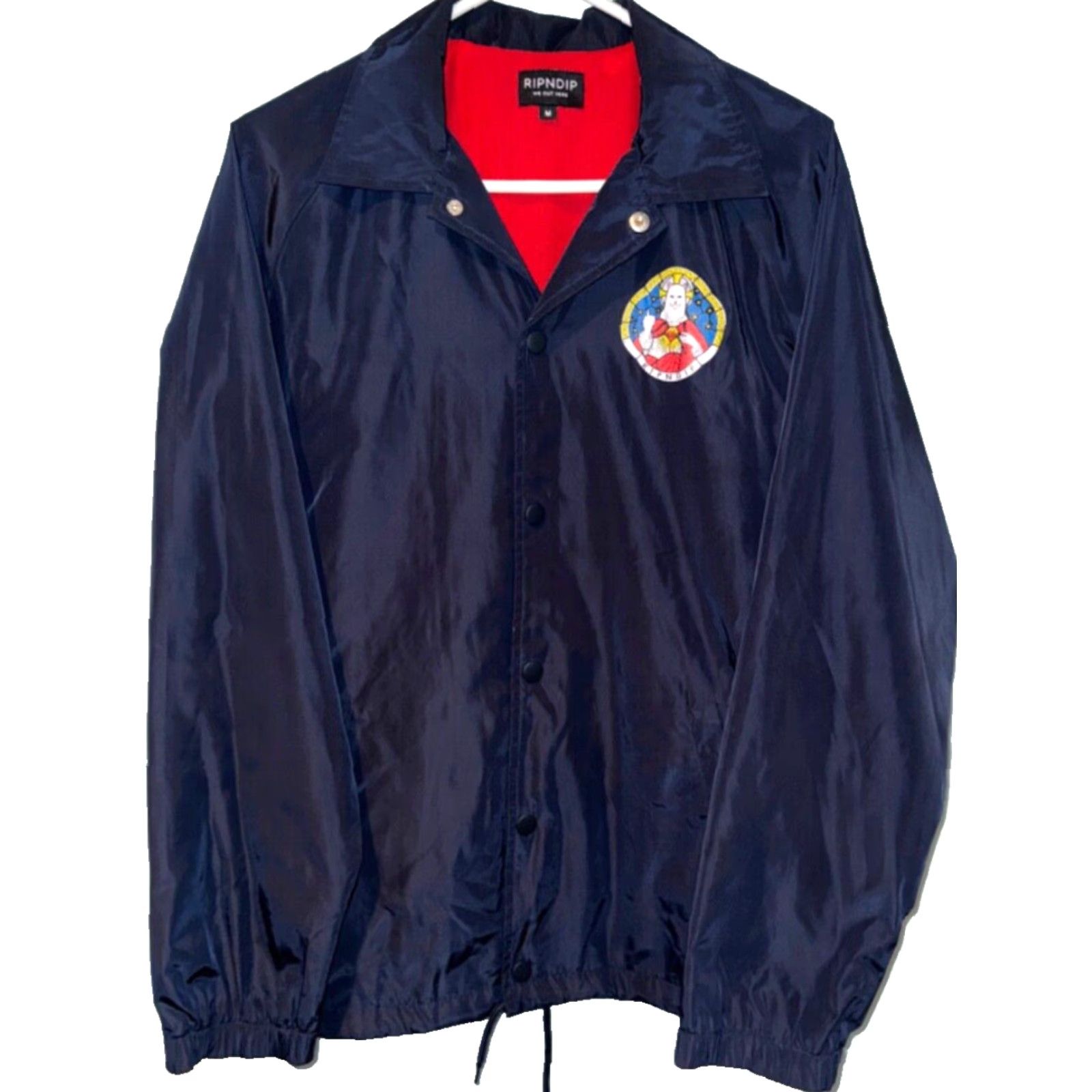 RIPNDIP RIPNDIP Stained Glass Coach Jacket Sz. M EUC RARE Jacket Mens M Black Full Zip Wind-Resistant Light-Weight Softshell Logo Zipper Buttons Size US M / EU 48-50 / 2 - 3 Thumbnail