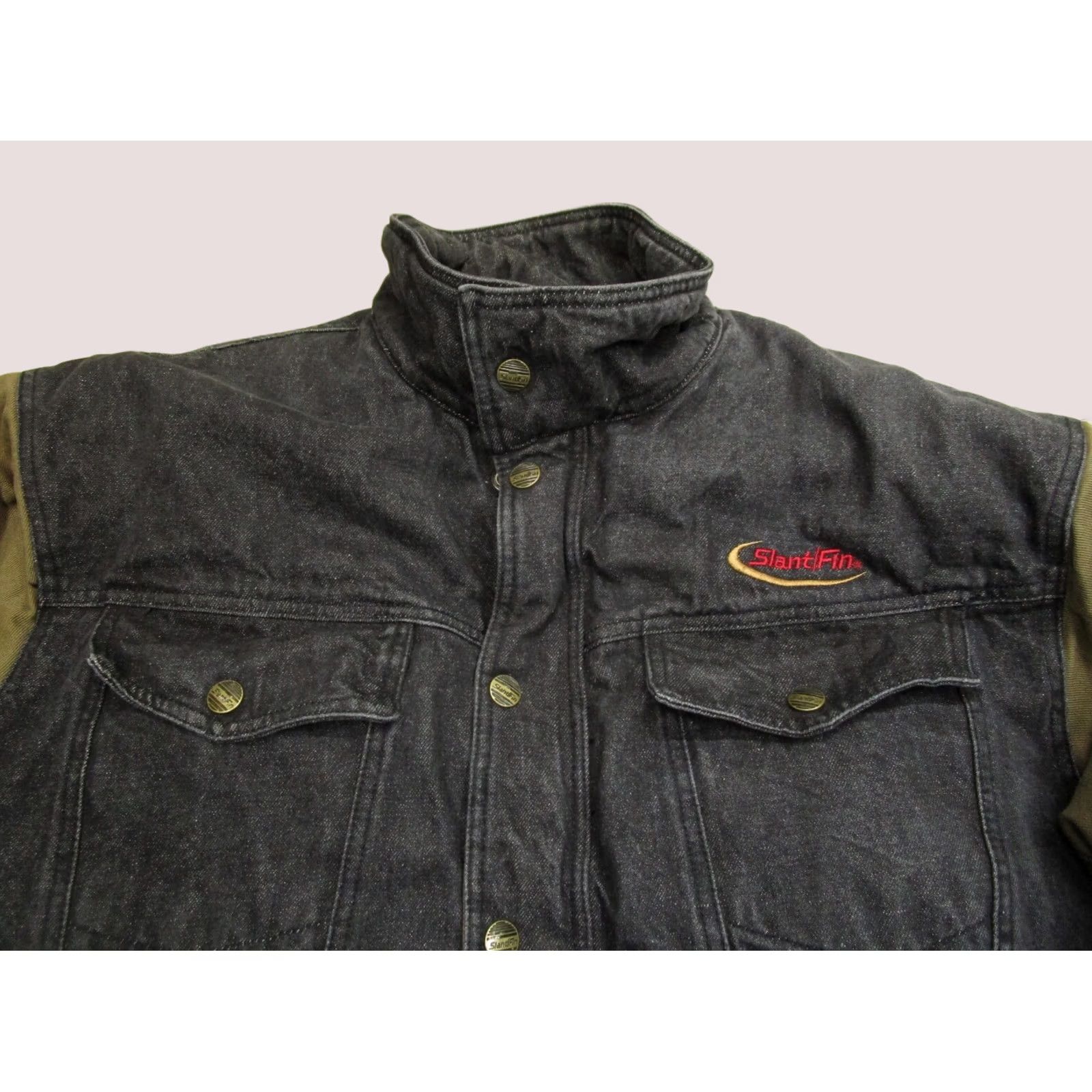 Denime VINTAGE Slant Fin Denim Jacket Men L Black Embroidered 90s Y2K Bomber Jacket Size US L / EU 52-54 / 3 - 1 Thumbnail
