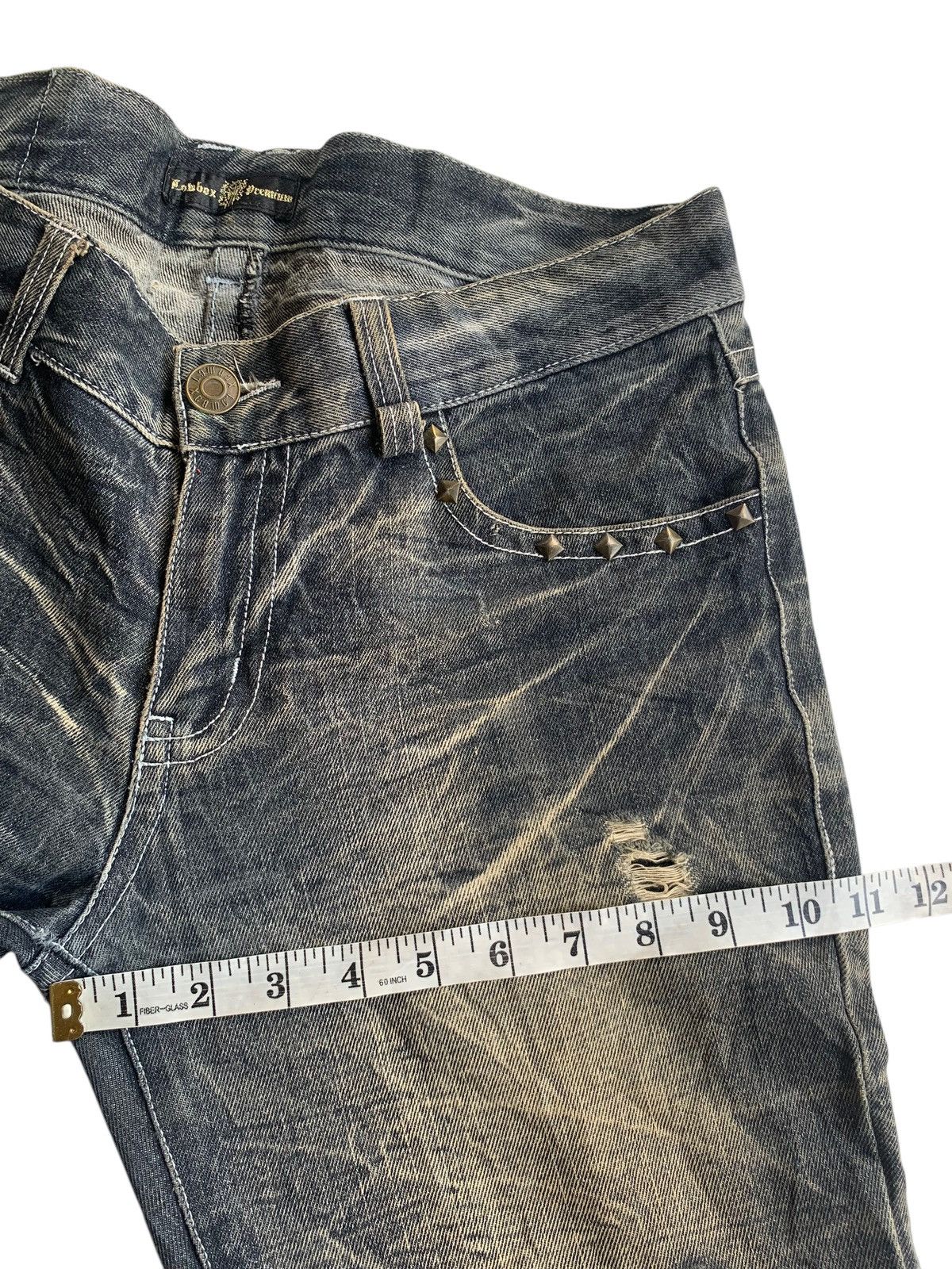 LOWBOX FLARE💥 LOMBOX RUSTY JAPANESE PUNK DISTRESSED DENIM☠️🎌 Size US 33 - 22 Thumbnail
