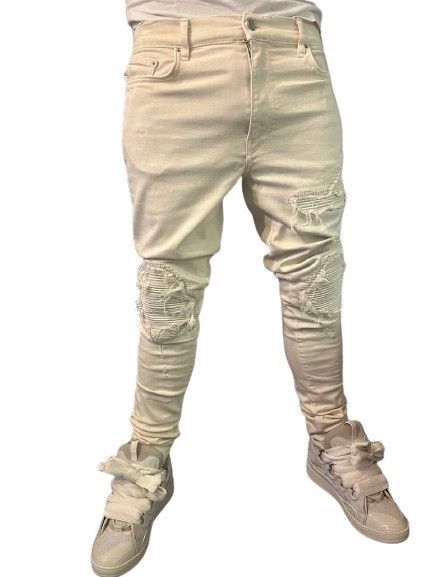Amiri Cream Amiri MX1 Ripped Patch Style Cream Denim W34 Size US 34 / EU 50 - 8 Thumbnail