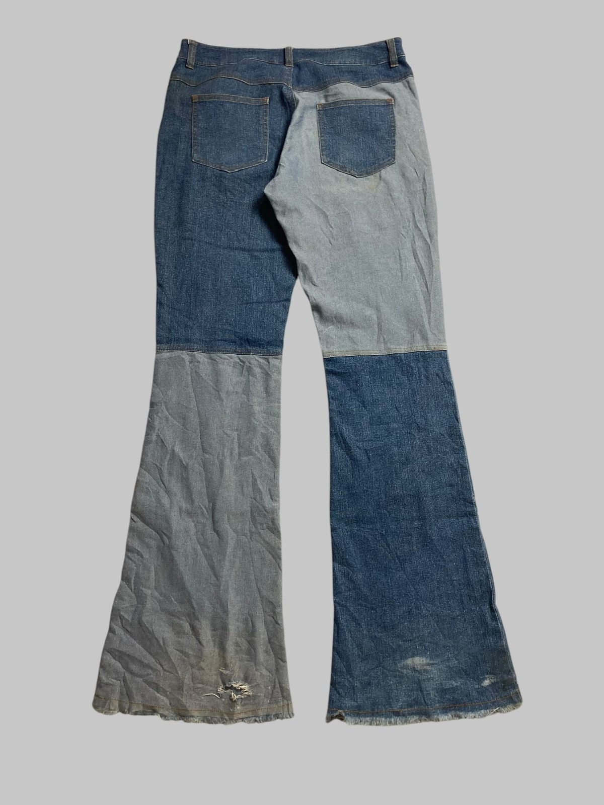 Japanese Brand DONNA MENA Flared Jeans Patchwork Distressed Two Tone RARE💥 Size US 29 - 4 Thumbnail