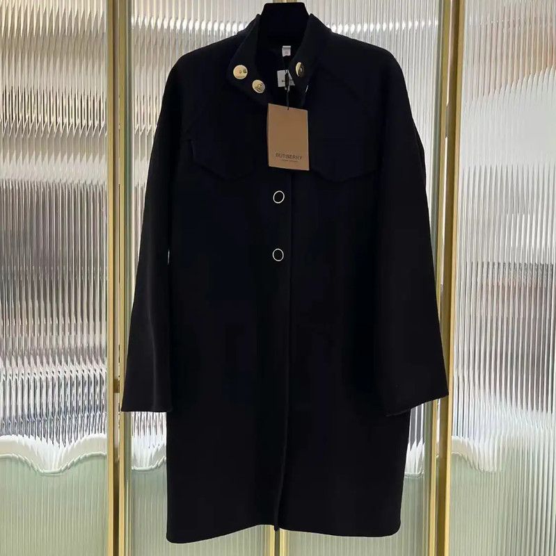Burberry Women's Black Wool Mid-Length Coat