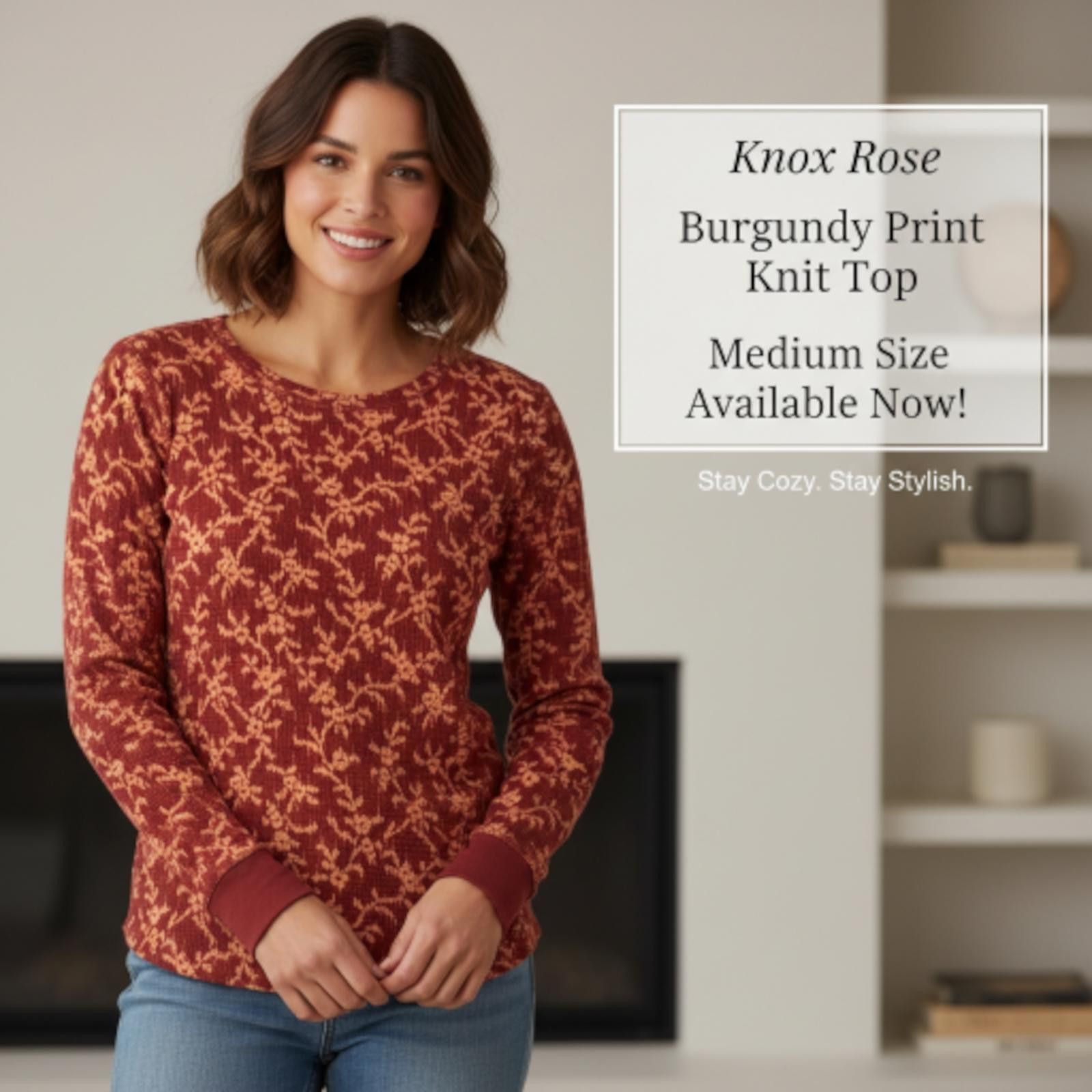 Other Knox Rose Burgundy Print Knit Long Sleeve Top Medium Size M / US 6-8 / IT 42-44 - 1 Thumbnail