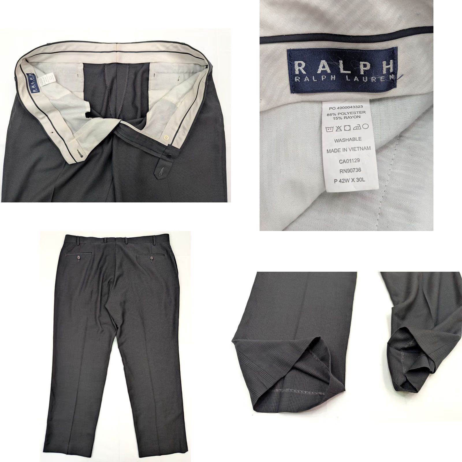 Ralph Lauren Ralph Lauren Dress Pants Plaid Windowpane Gray 42x30 Men's Slim Regular Rise Pleated Slacks, 42, Polyester Rayon, Vintage No, Business Formal Casual Size US 42 / EU 58 - 8 Thumbnail