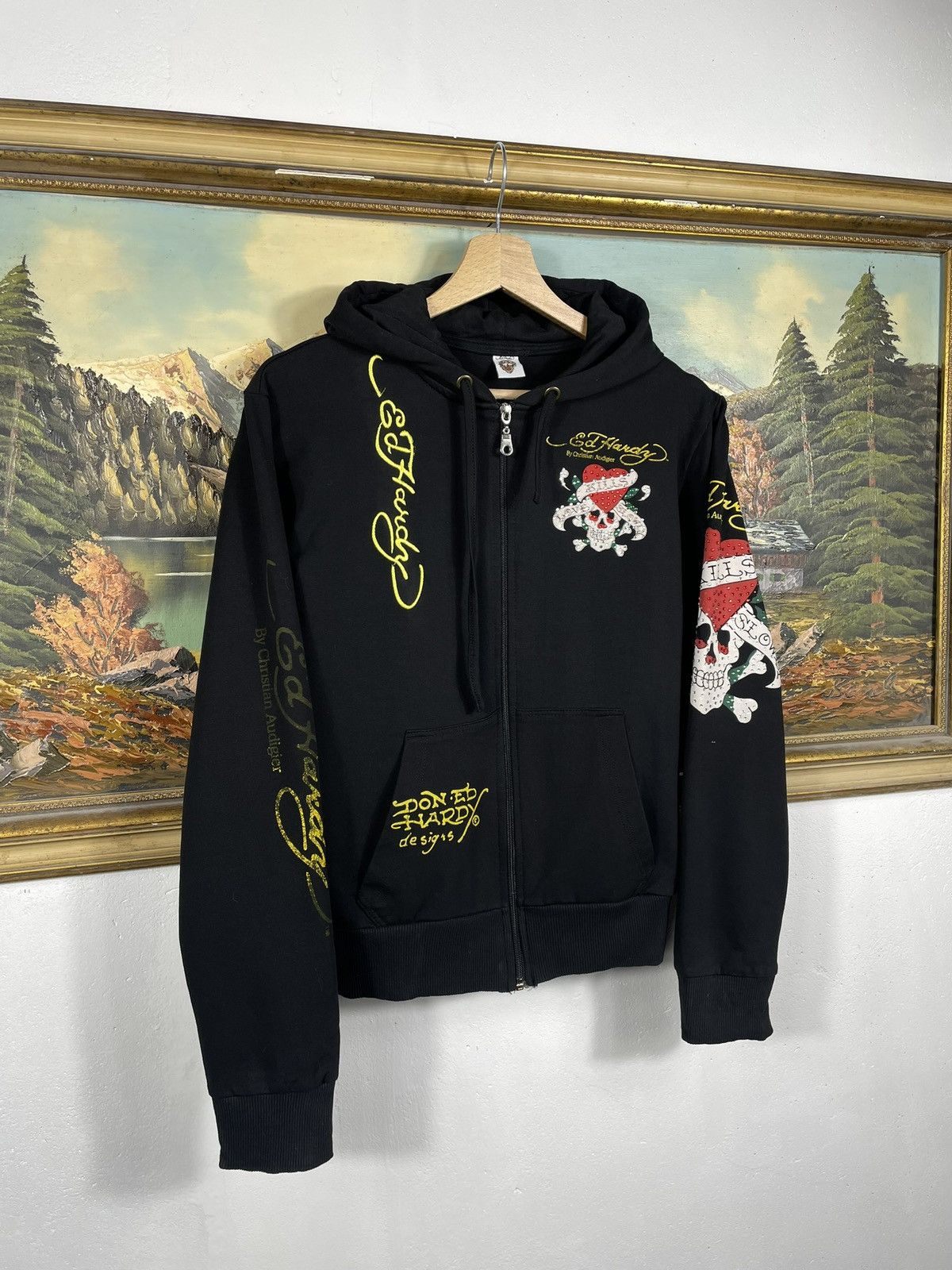 Christian Audigier × Ed Hardy × Vintage Ed Hardy Retro 00s Hoodie With Crystals Affliction Grunge Size M / US 6-8 / IT 42-44 - 4 Thumbnail