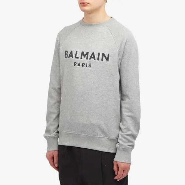Balmain o1s1wg110125 Flock Logo Crewneck Sweatshirt in Grey Size US L / EU 52-54 / 3 - 2 Thumbnail