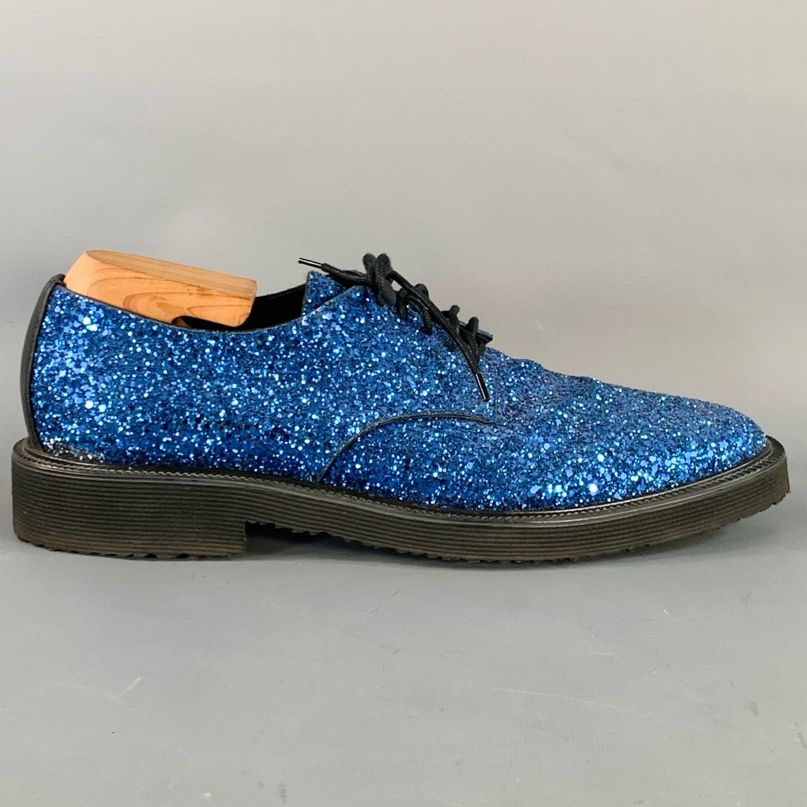 Giuseppe Zanotti GIUSEPPE ZANOTTI Blue Glitter Leather Derby Lace-Up Shoes Size US 11 / EU 44 - 2 Thumbnail
