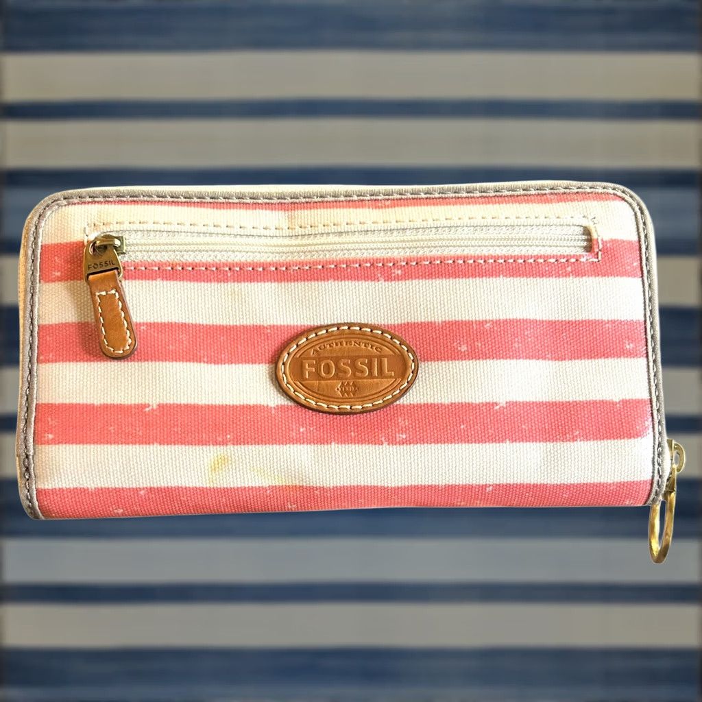 Fossil Fossil Wallet Women’s Full Zip Coral Multi Pink Striped NWOT W/Defects Size ONE SIZE - 1 Thumbnail