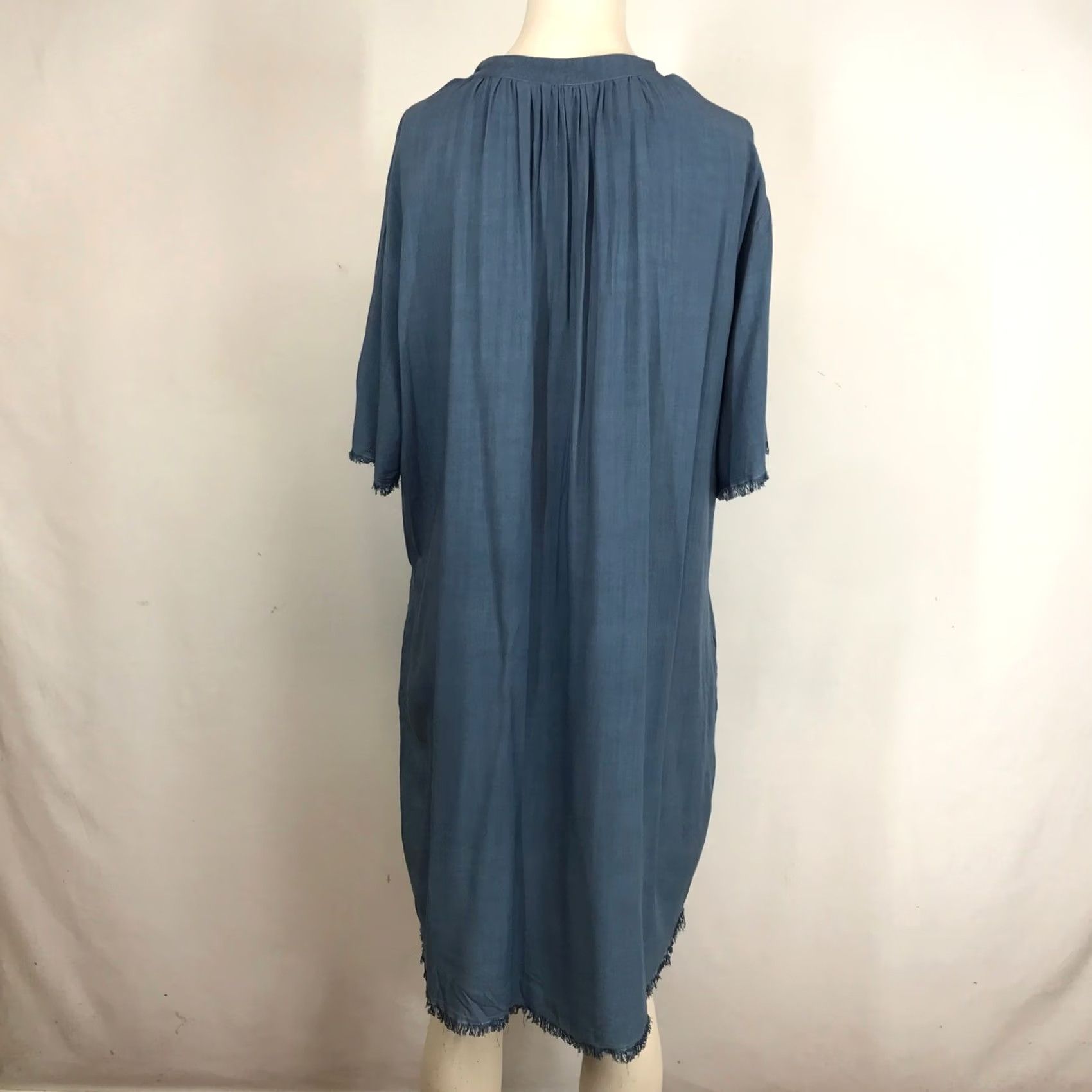 Vintage The Odells Blue V-Neck Tunic Dress Kaftan Shirt Dress L Womens Boho Fringe Pockets Asymmetric Rayon Spring Summer Casual Size L / US 10 / IT 46 - 5 Thumbnail