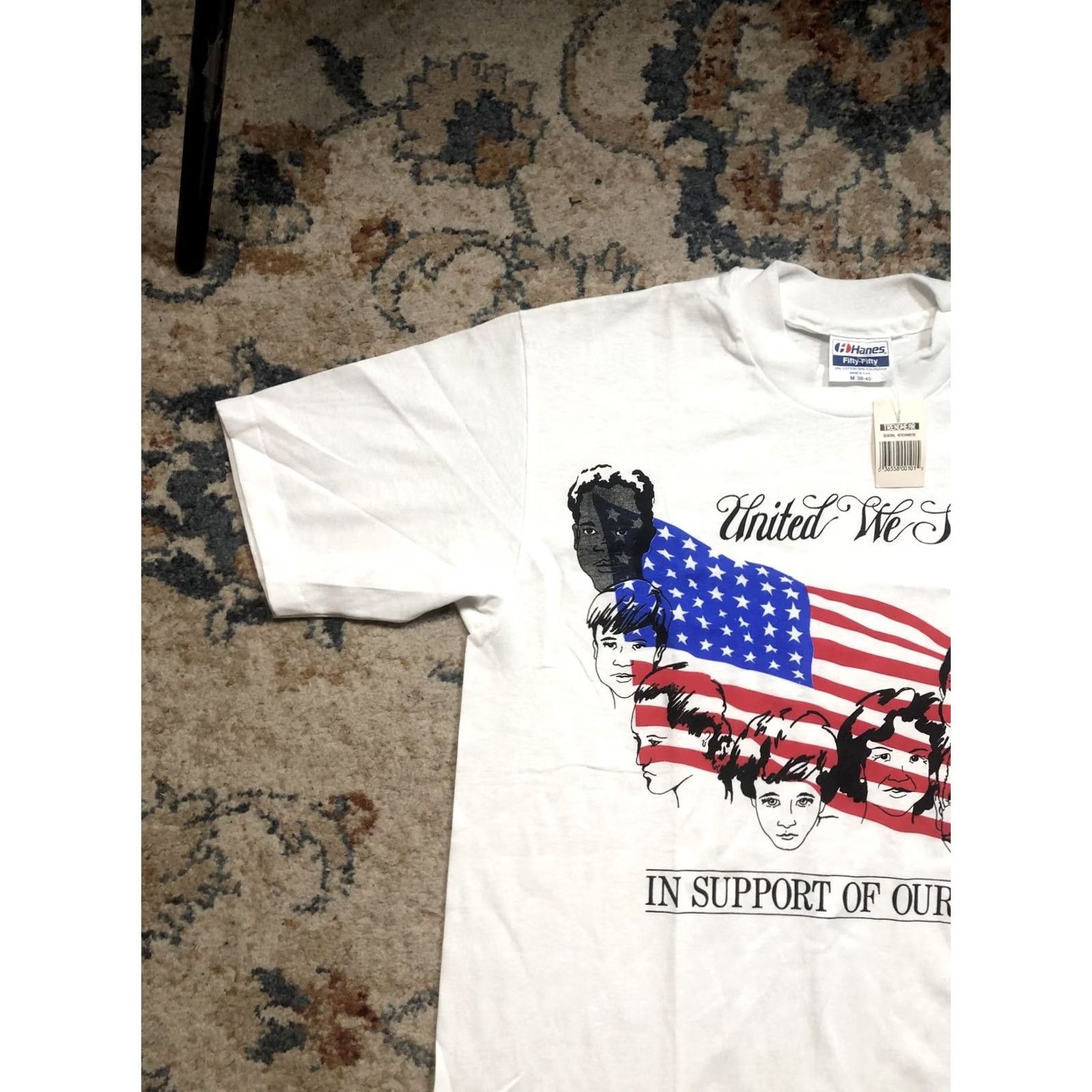 Hanes VINTAGE Hanes Shirt Mens M White United We Stand USA 90s Patriotic Military Crew Neck Short Sleeve Graphic Print Mens Size US M / EU 48-50 / 2 - 3 Thumbnail