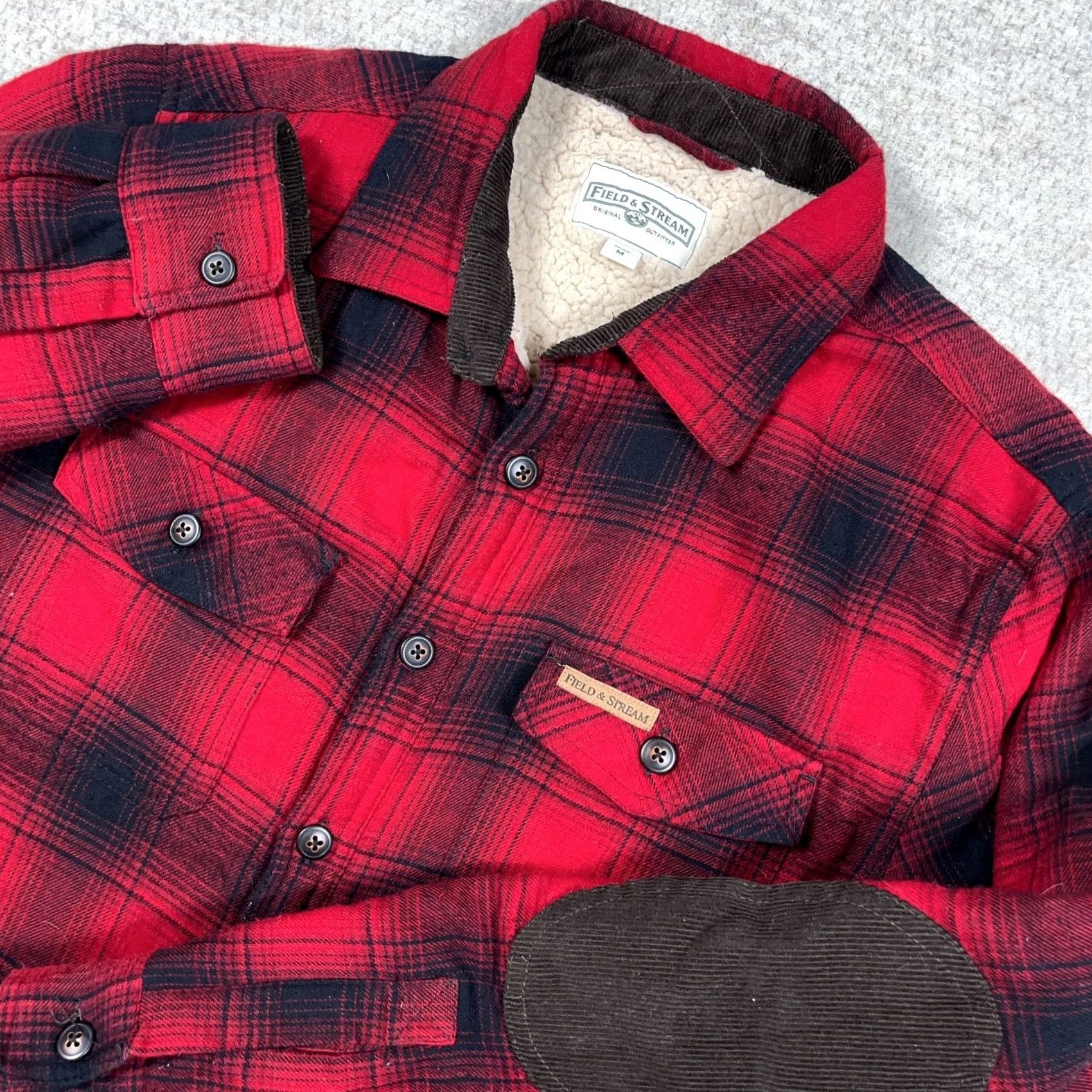 Vintage Field & Stream Shacket Men M Red Plaid Flannel Shirt Jacket Sherpa Lined Regular Jacket Size US M / EU 48-50 / 2 - 3 Thumbnail
