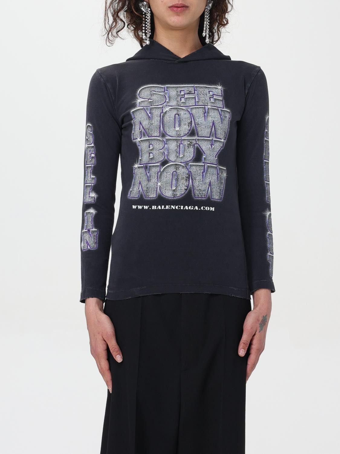Balenciaga Balenciaga "See Now Buy Now" Hooded Long Sleeve T-Shirt (S) Size S / US 4 / IT 40 - 6 Thumbnail