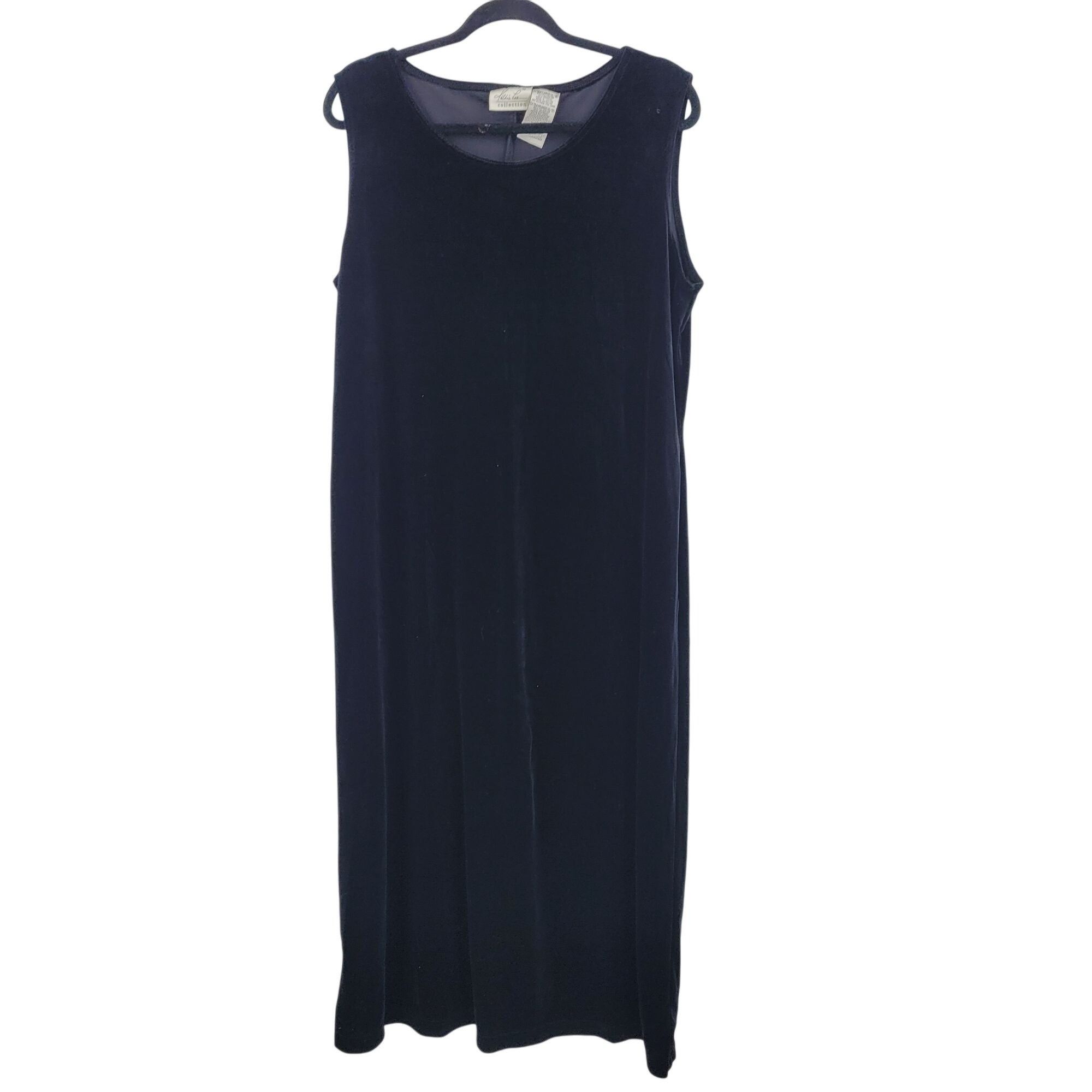 Vintage Vtg 80s Black Velour Sleeveless Maxi Dress XL 16/18 Stretch Size XL / US 12-14 / IT 48-50 - 1 Thumbnail