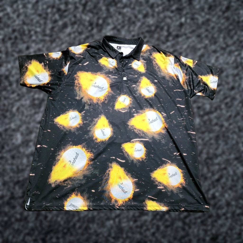 Vintage Greater Half Polo Shirt 4XL Golf Torched Flaming Ball Performance Stretch Black Mens Size US XXL / EU 58 / 5 - 1 Thumbnail