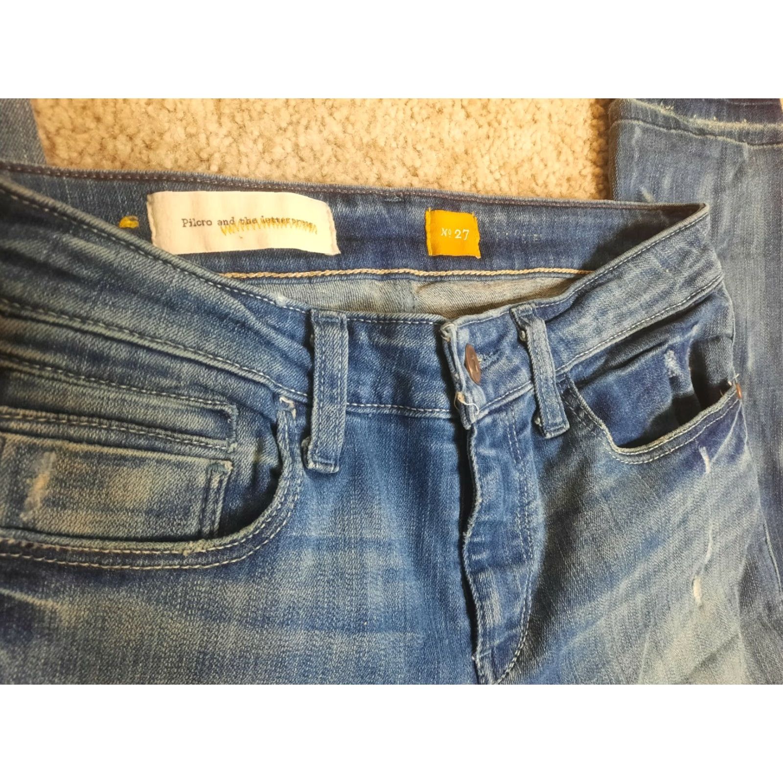 Anthropologie VINTAGE Anthropologie Pilcro and the Letterpress Skinny Distressed Blue Jeans 27 Women Jeans 27 Blue Skinny Distressed Pilcro Model 90s? Size 27" / US 4 / IT 40 - 6 Thumbnail