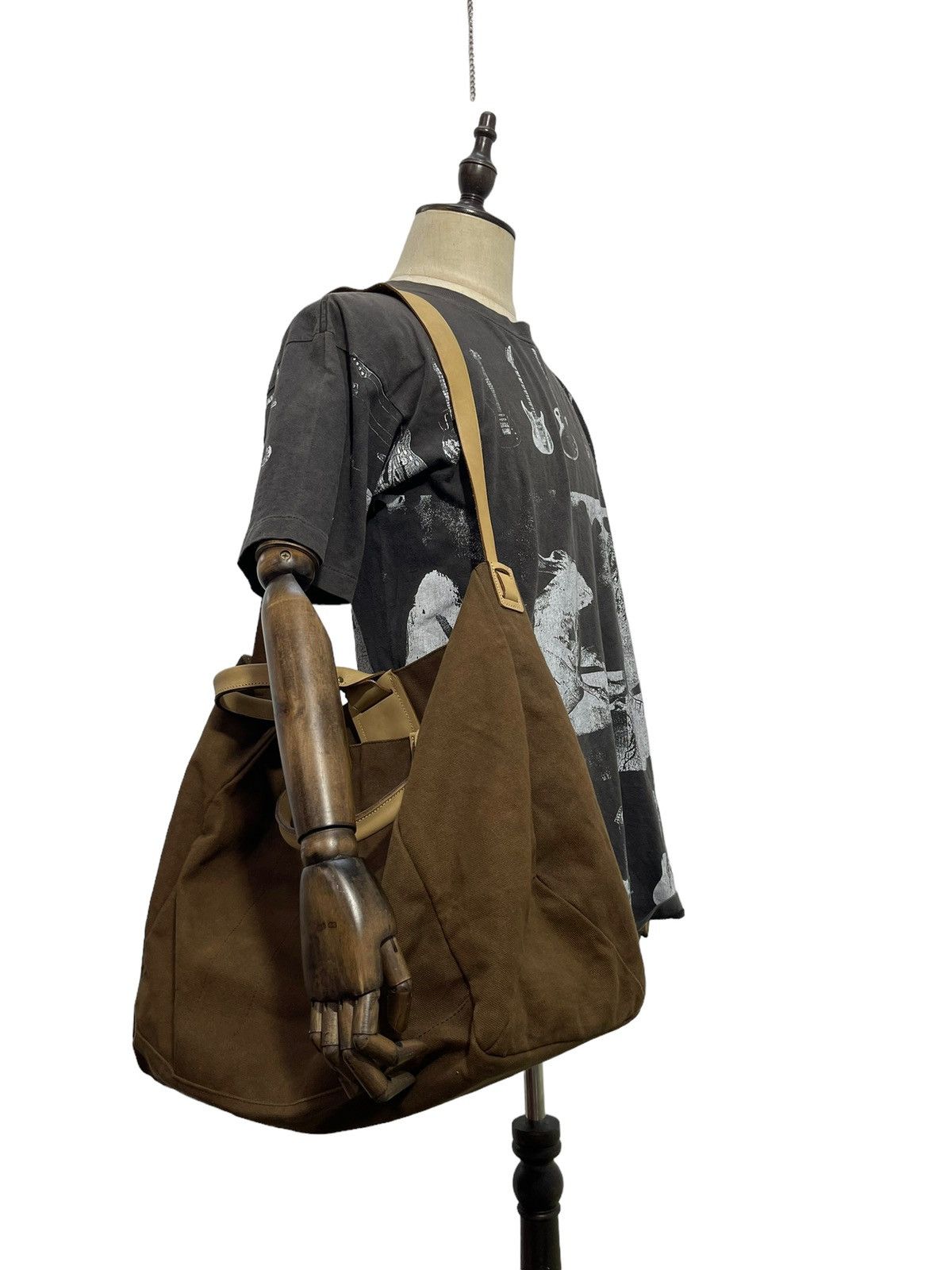 image of Hysteric Glamour Large Tote Shoulder Bag Sazaby Japan Cotton Canvas Leather in Brown, Men's