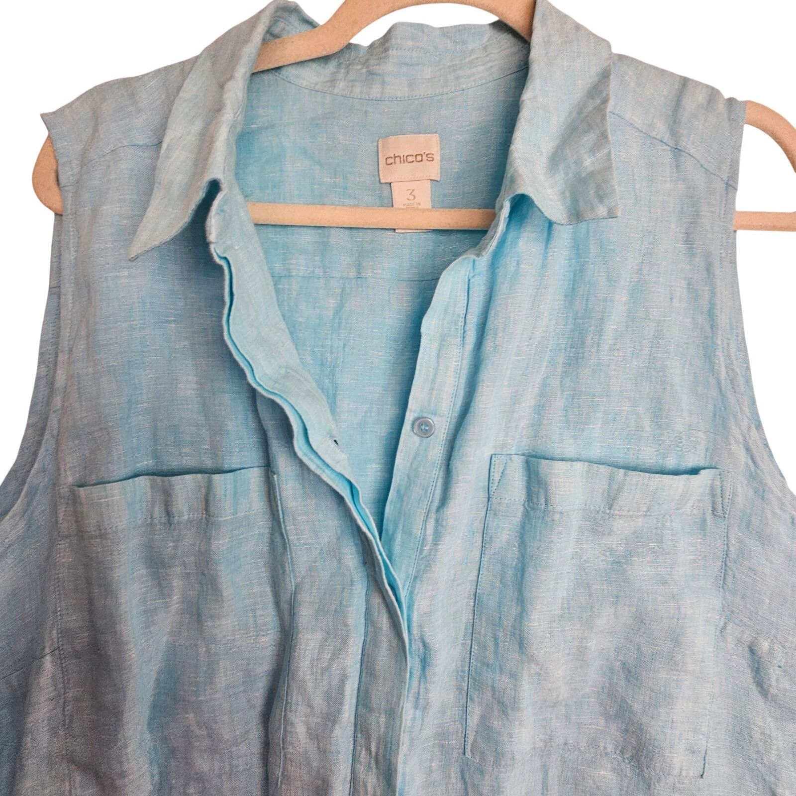 Chicos Chicos Womens Linen Top L Coastal Grandma Resortwear Beach Size L / US 10 / IT 46 - 2 Thumbnail