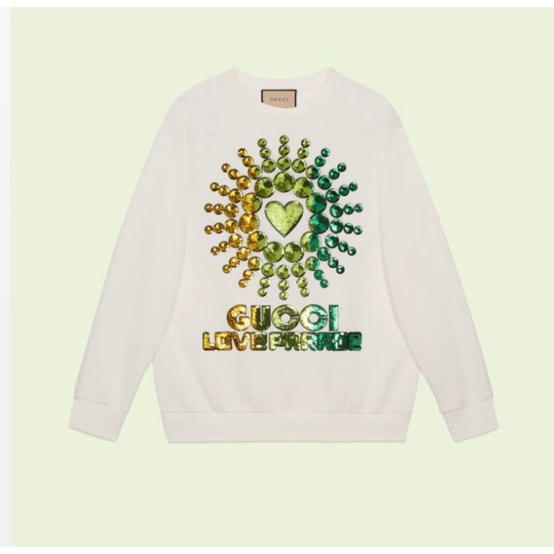 image of Gucci Love Parade Sequined Crewneck White Sweatshirt Small, Women's