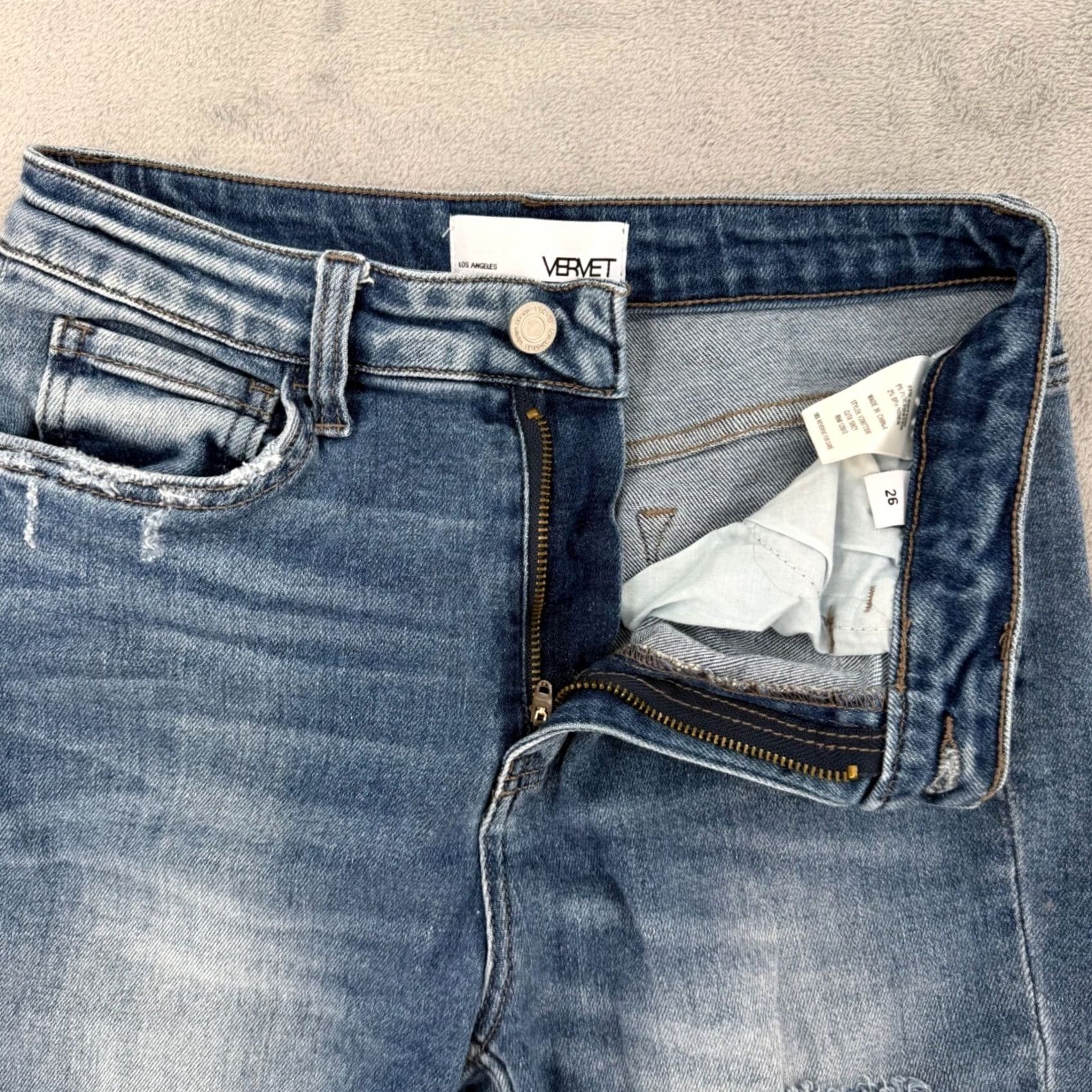 Vintage Vervet Jeans Blue Women's 26 Distressed High Rise Skinny 5-Pocket Denim Side Zipper Button Size 26" / US 2 / IT 38 - 3 Thumbnail