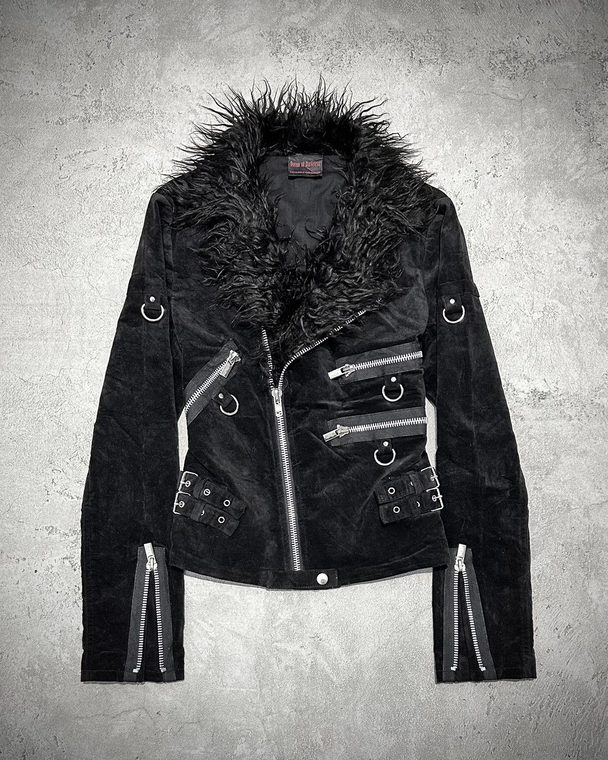 Vkei Queen of Darkness Velvet Fur Collar Riders Jacket