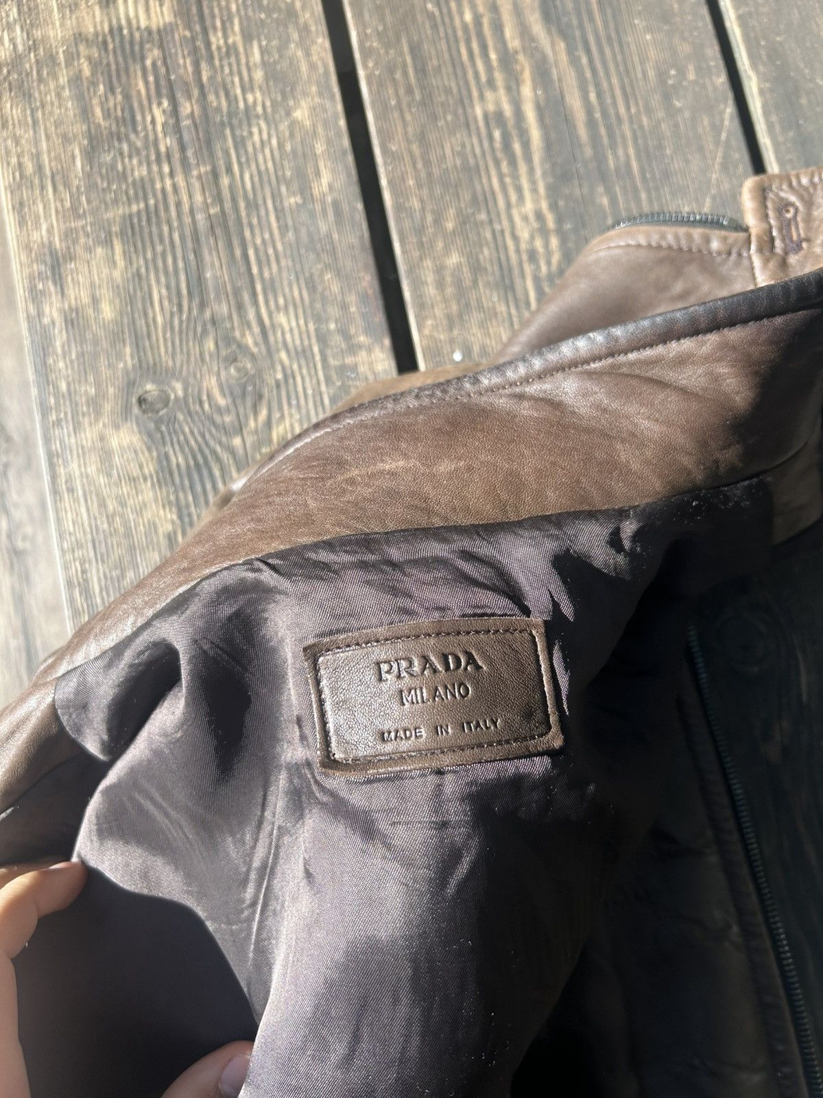 Prada Prada Brown Racer Leather Bomber / Jacket [Used - Size 46] Size US L / EU 52-54 / 3 - 12 Thumbnail