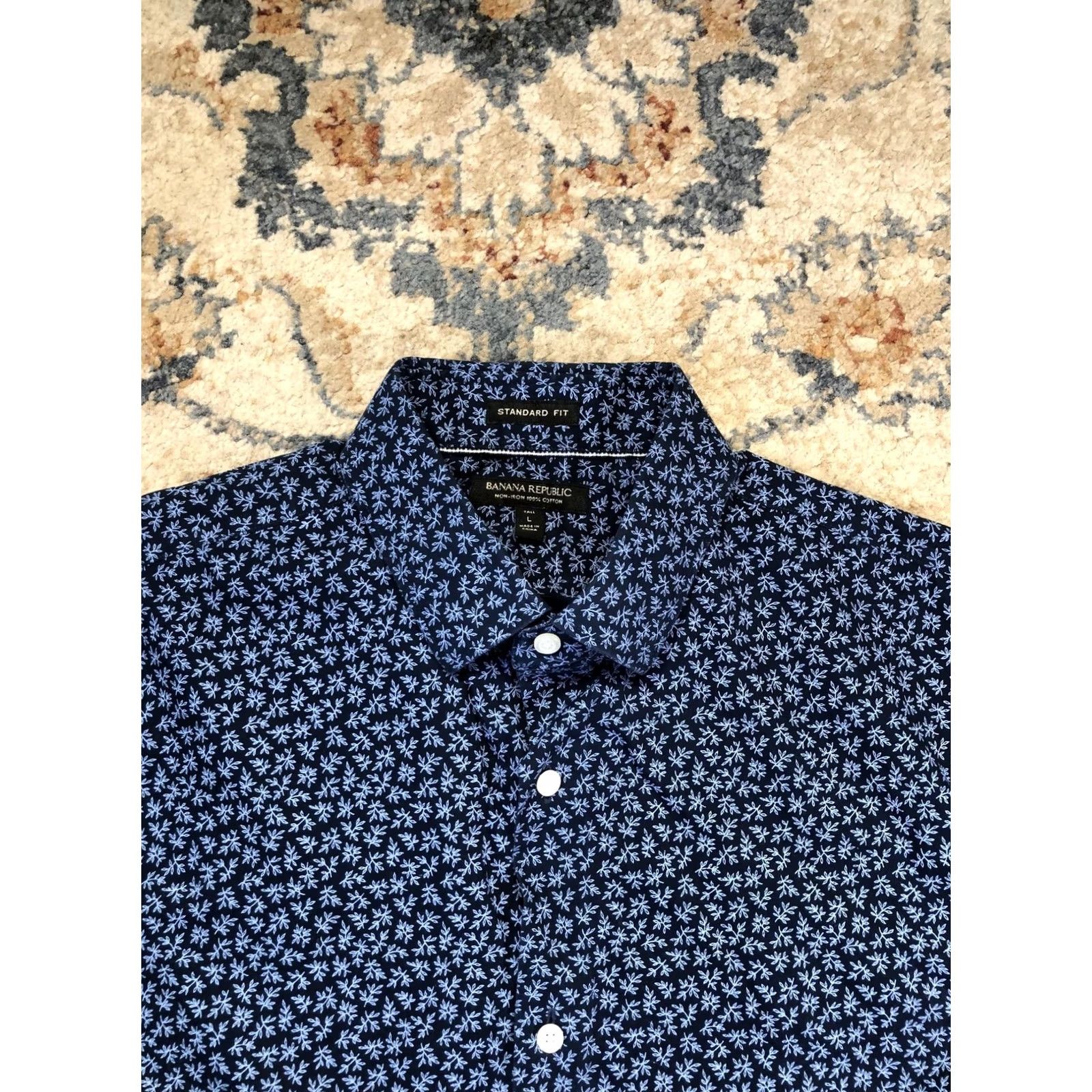 Banana Republic Banana Republic Shirt Mens LT Blue Floral Non Iron Long Sleeve Button Up Size US L / EU 52-54 / 3 - 2 Thumbnail