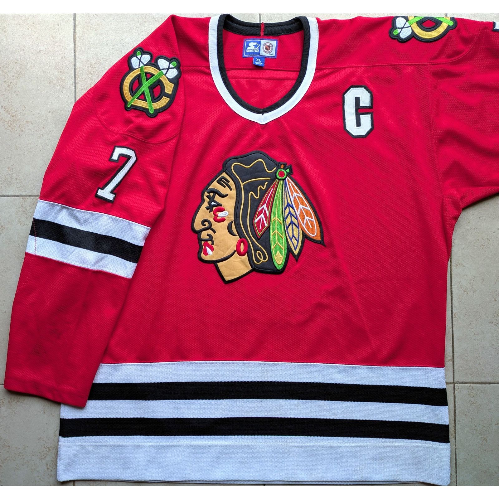 NHL × Starter CHELIOS Chicago Blackhawks 90s jersey XL red hockey vintage Size US XL / EU 56 / 4 - 3 Thumbnail