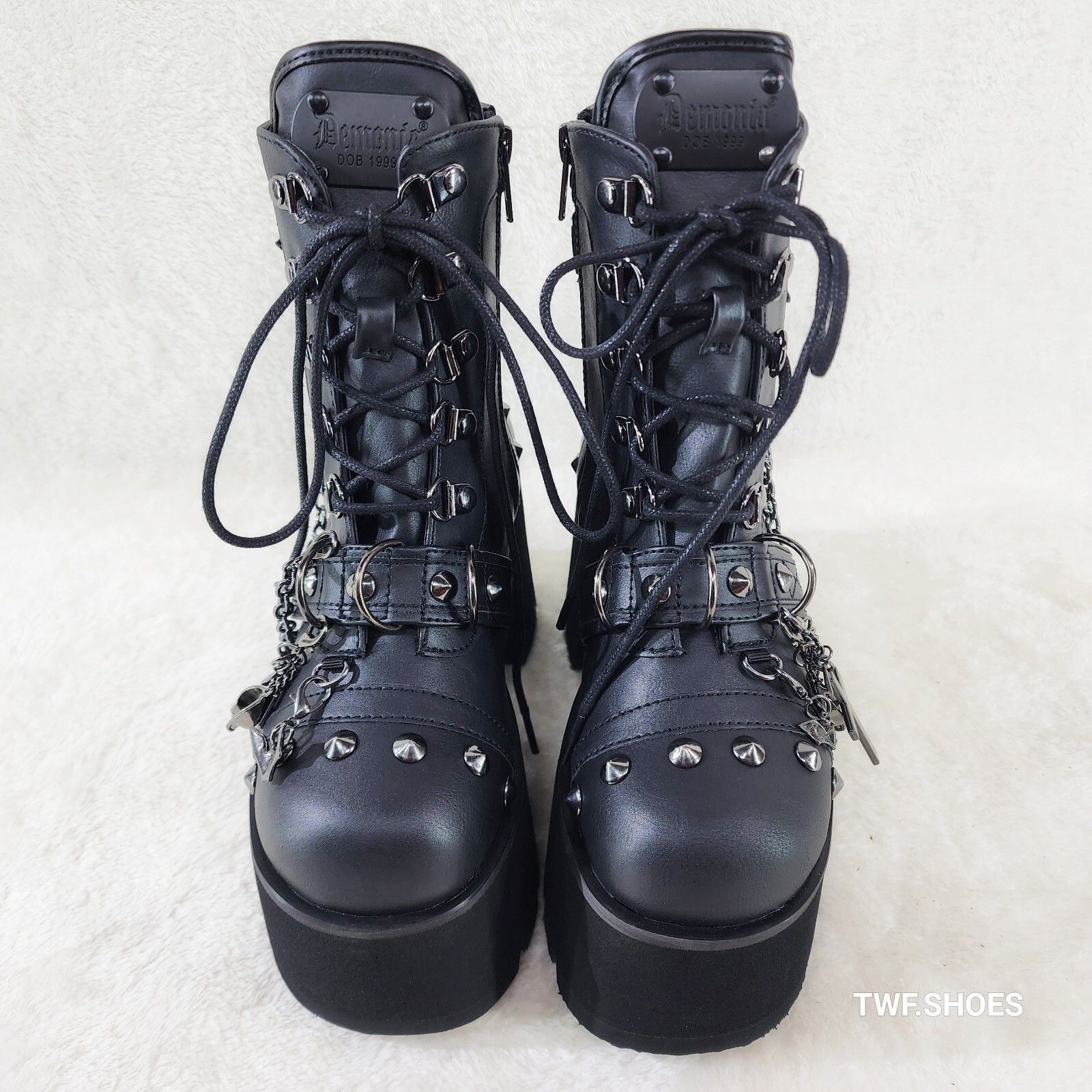 Other DEMONIA Ashes 3.5" Platform Goth Punk Boots Chain Charms 52 Size US 7 / IT 37 - 6 Thumbnail