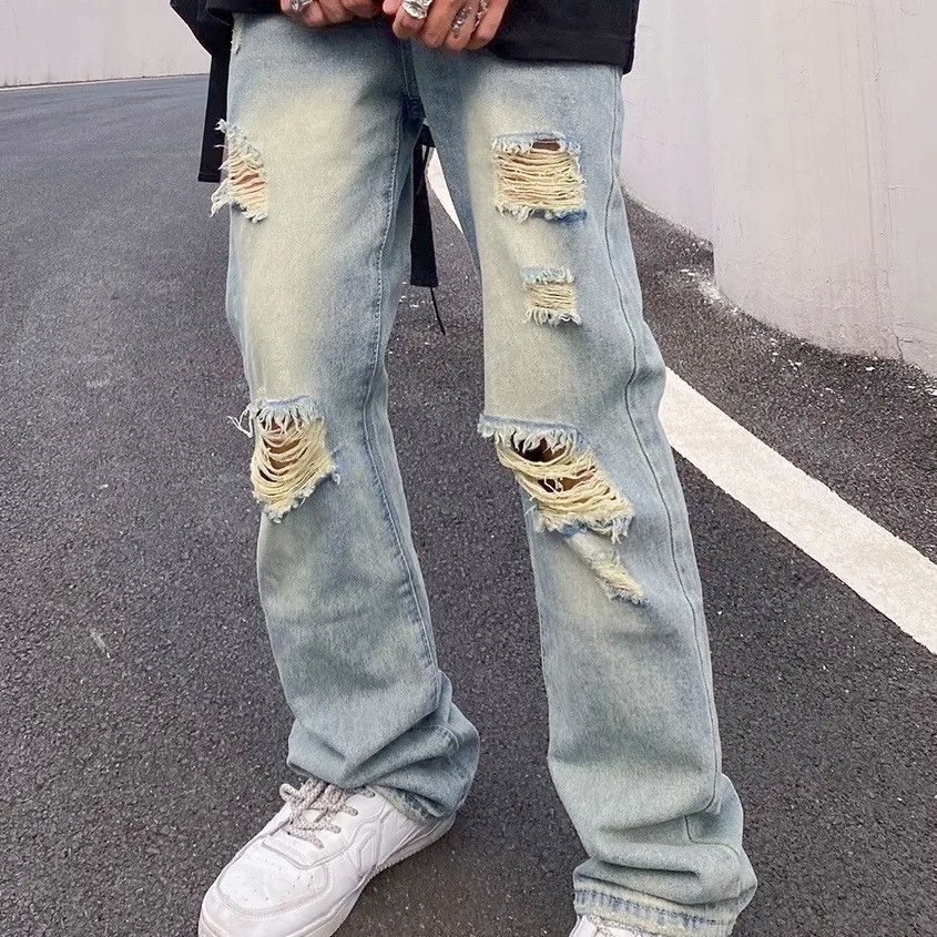 Vintage Men's High-Street Loose-Fit Straight-Leg Distressed Jeans Size US 32 / EU 48 - 4 Thumbnail
