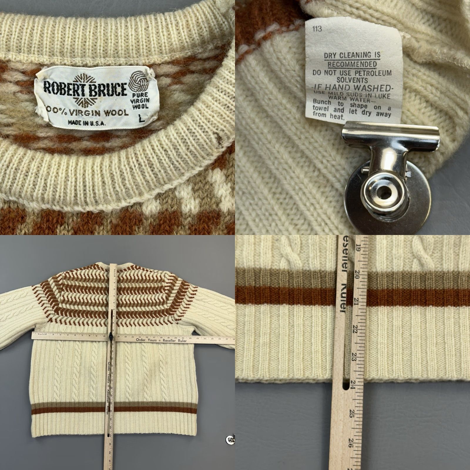 Vintage VINTAGE Robert Bruce Sweater Mens Large Wool Cable Knit Nordic USA 60s 70s Size US L / EU 52-54 / 3 - 8 Thumbnail