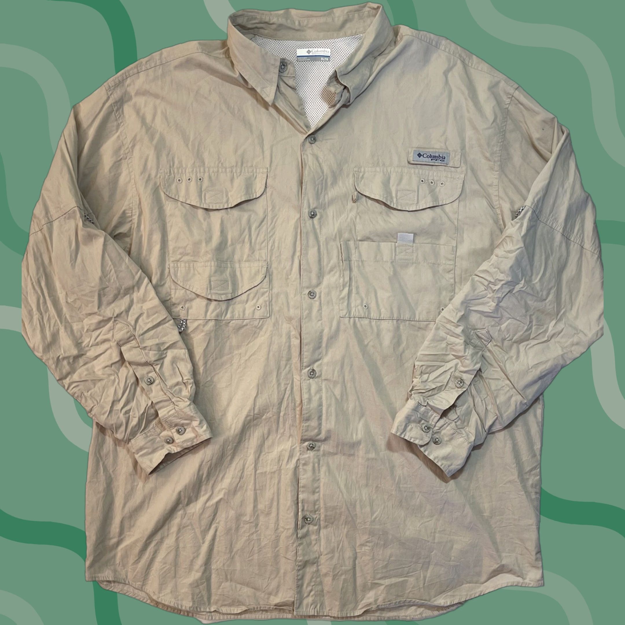 Vintage Columbia Mens PFG Button-Up Shirt Long Sleeve Lightweight Cotton Blend Tan XL Size US XL / EU 56 / 4 - 1 Thumbnail