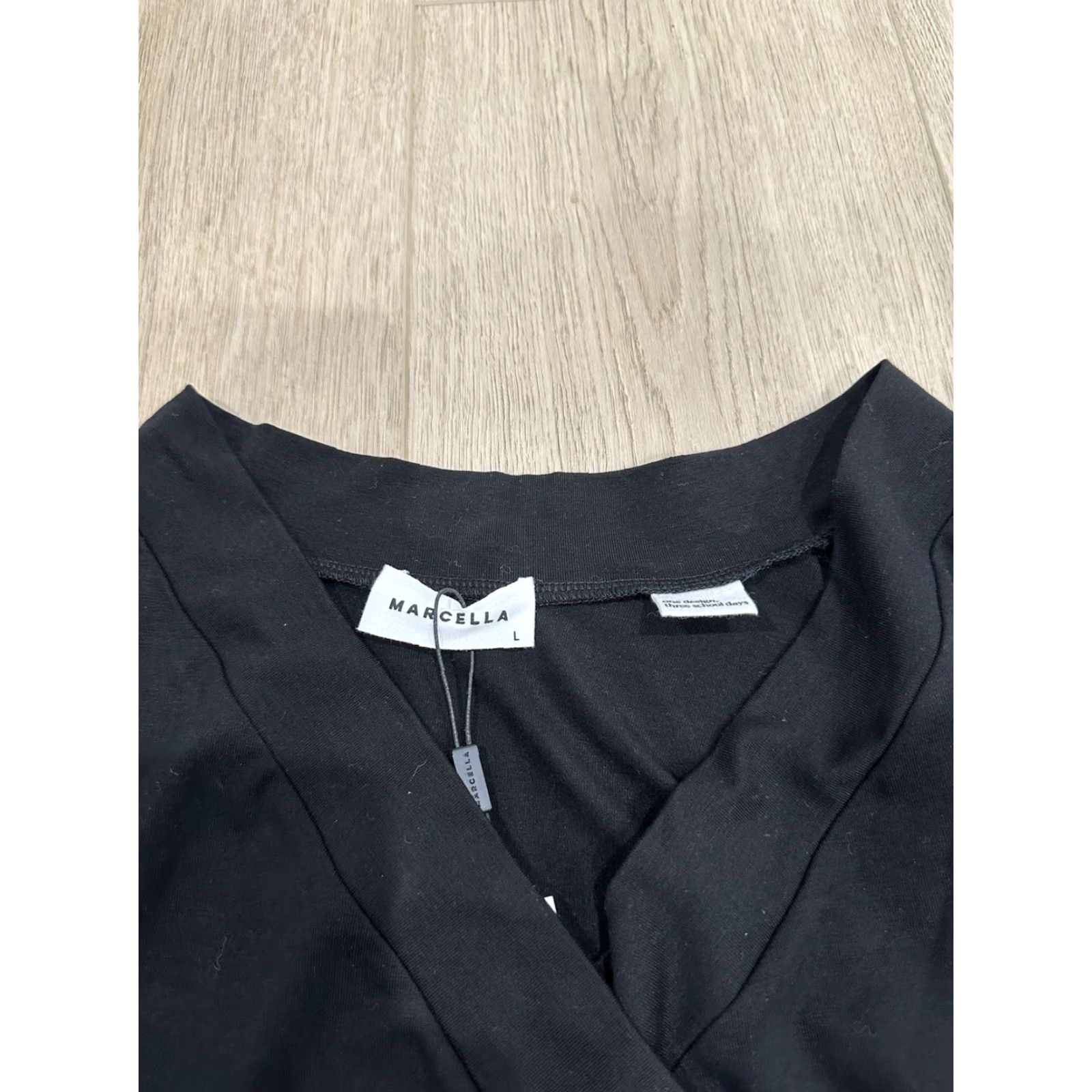 Vintage NWT Marcella NYC Tunic Blouse Black V-Neck 3/4 Sleeve Asymmetric Hem Bohemian Womens L Size L / US 10 / IT 46 - 4 Thumbnail
