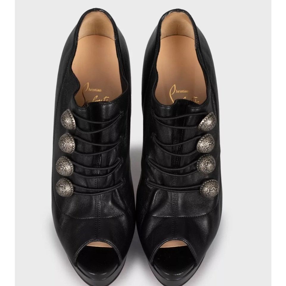 Christian Louboutin Christian Louboutin Open Toe Button Ankle Boots Black 38.5 Size US 7.5 / IT 37.5 - 2 Thumbnail