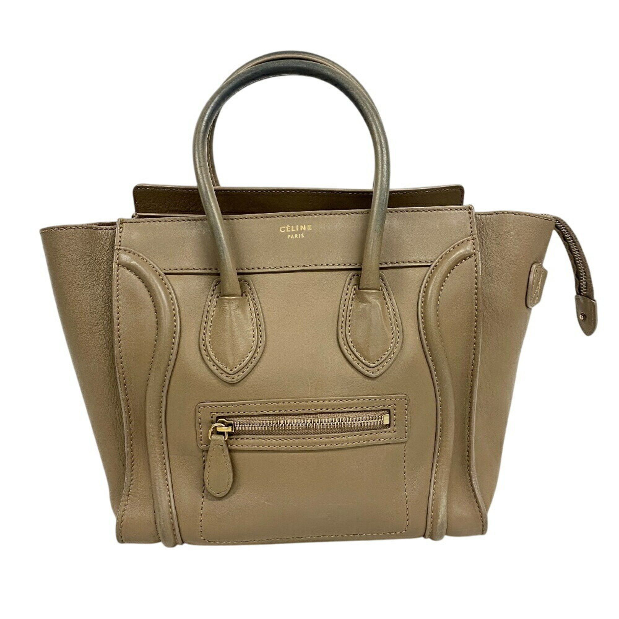 CELINE Luggage Micro Shopper Handbag Bag Beige Women's