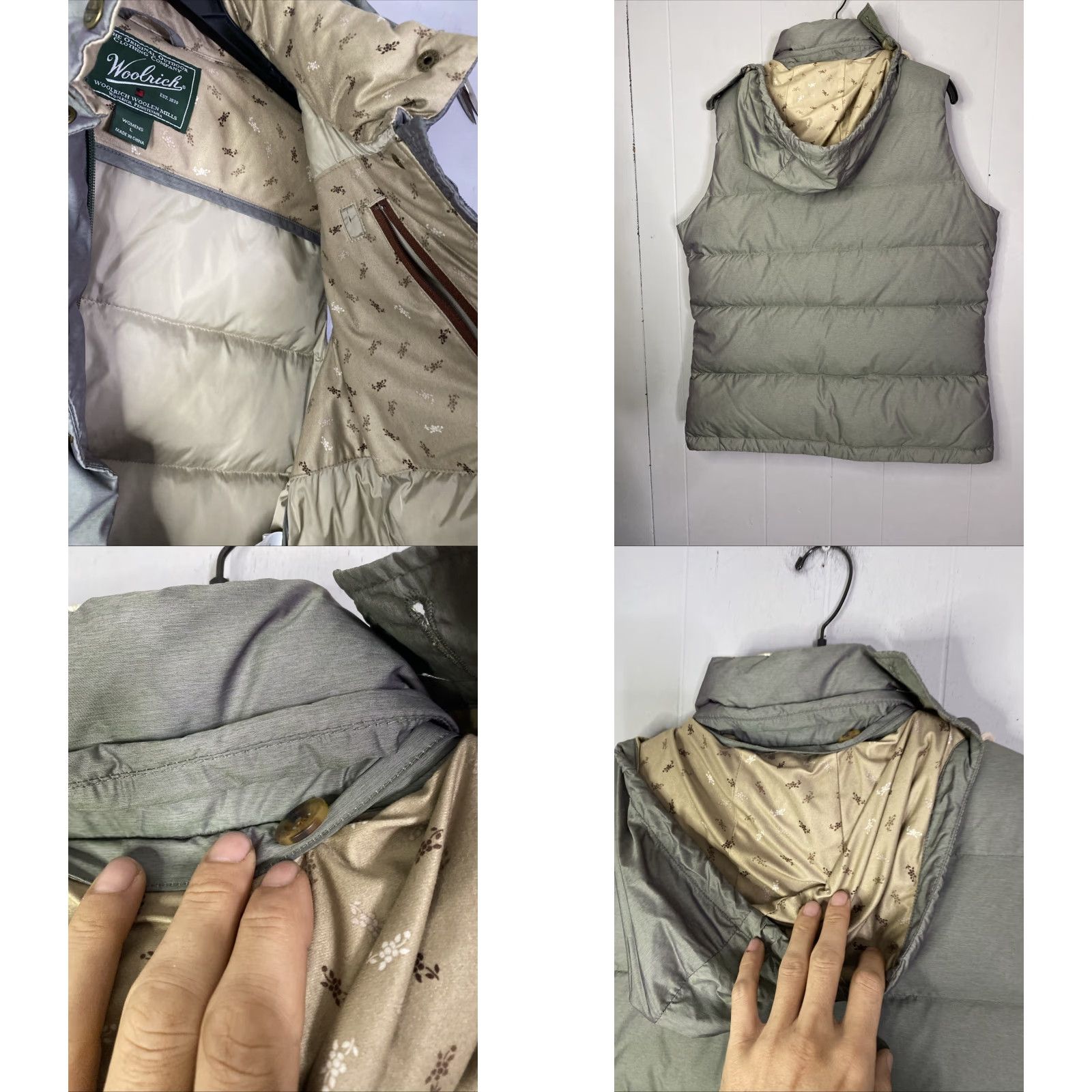 Vintage Woolrich Vest Womens Goose Down Puffer Hood Removable L Large Sage Green Woolrich Goose Down 18524 VN 23x28 Spruce Size L / US 10 / IT 46 - 8 Thumbnail