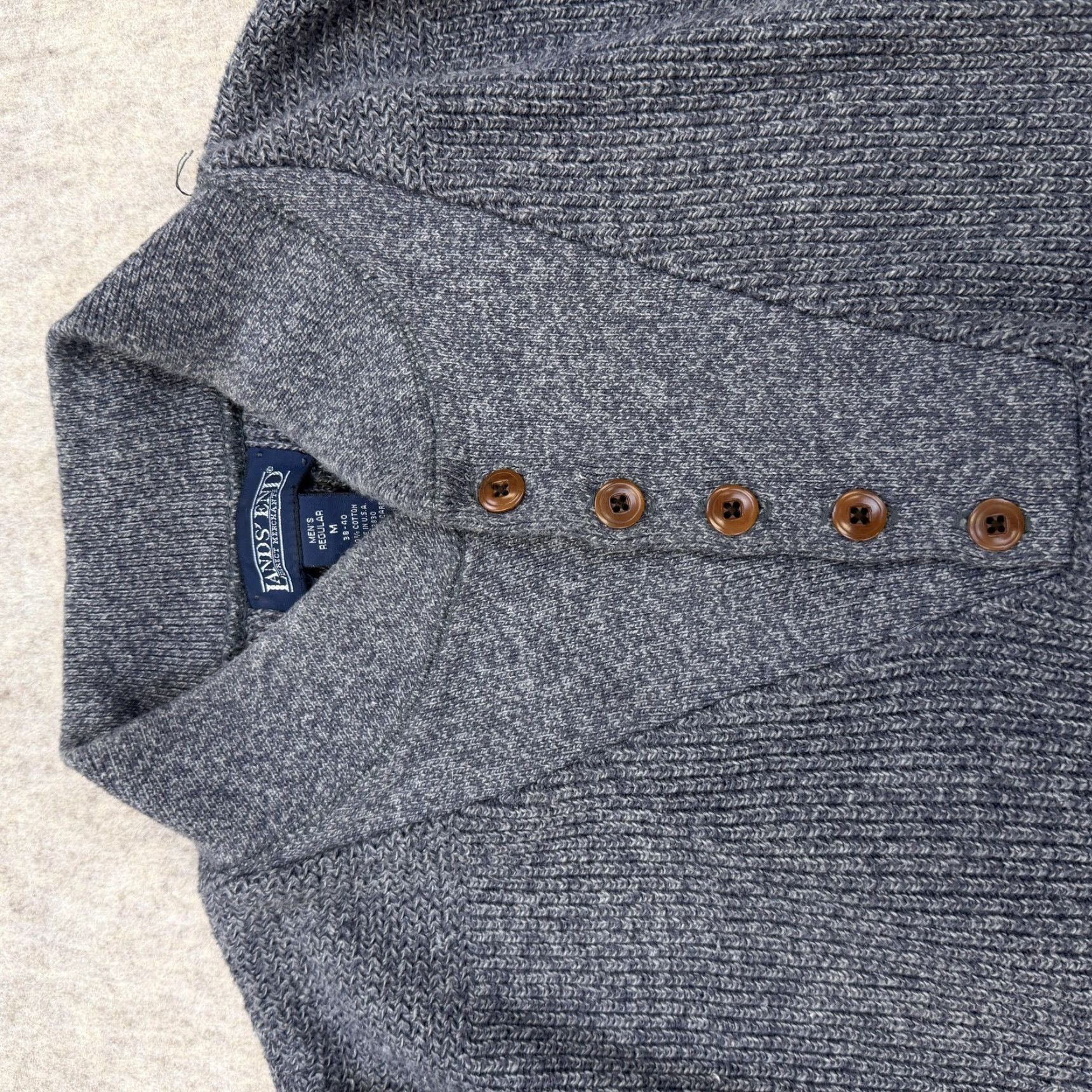 Lands' End VINTAGE Lands End Sweater Mens Medium Gray Cotton Mock Neck Henley Made USA 90s Size US M / EU 48-50 / 2 - 3 Thumbnail