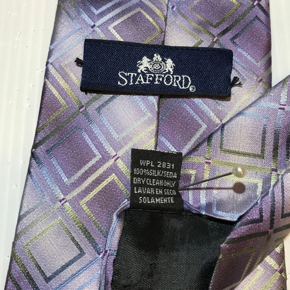 Stafford Stafford Purple Geometric Silk Classic Wide Men Necktie Size ONE SIZE - 5 Thumbnail