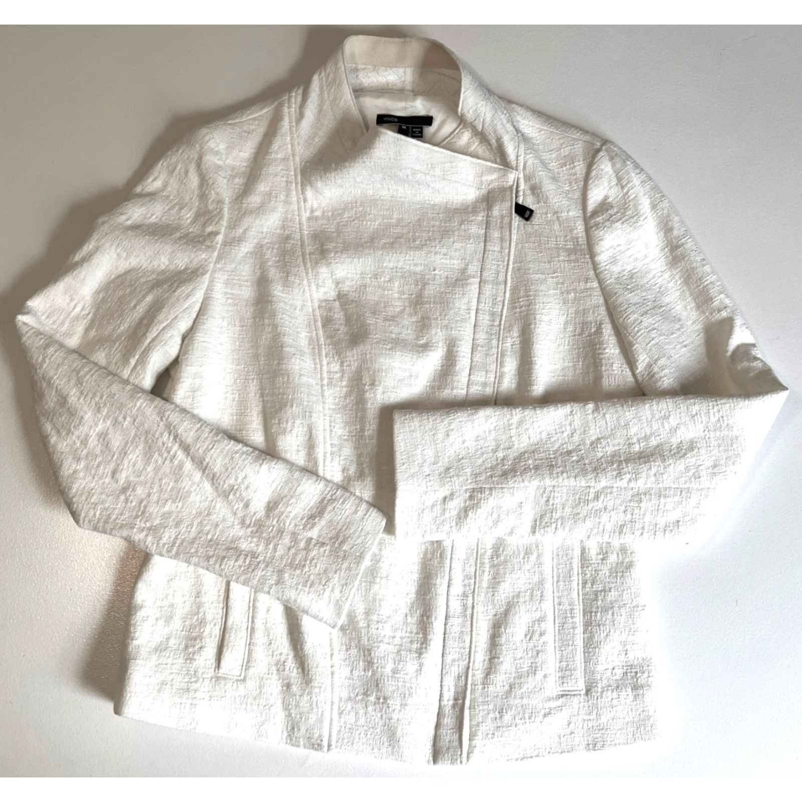 Vince NWT Vince Women's Jacket Biker Asymmetrical Zip Stretch Cotton Frise Sz M Cream Size M / US 6-8 / IT 42-44 - 7 Thumbnail